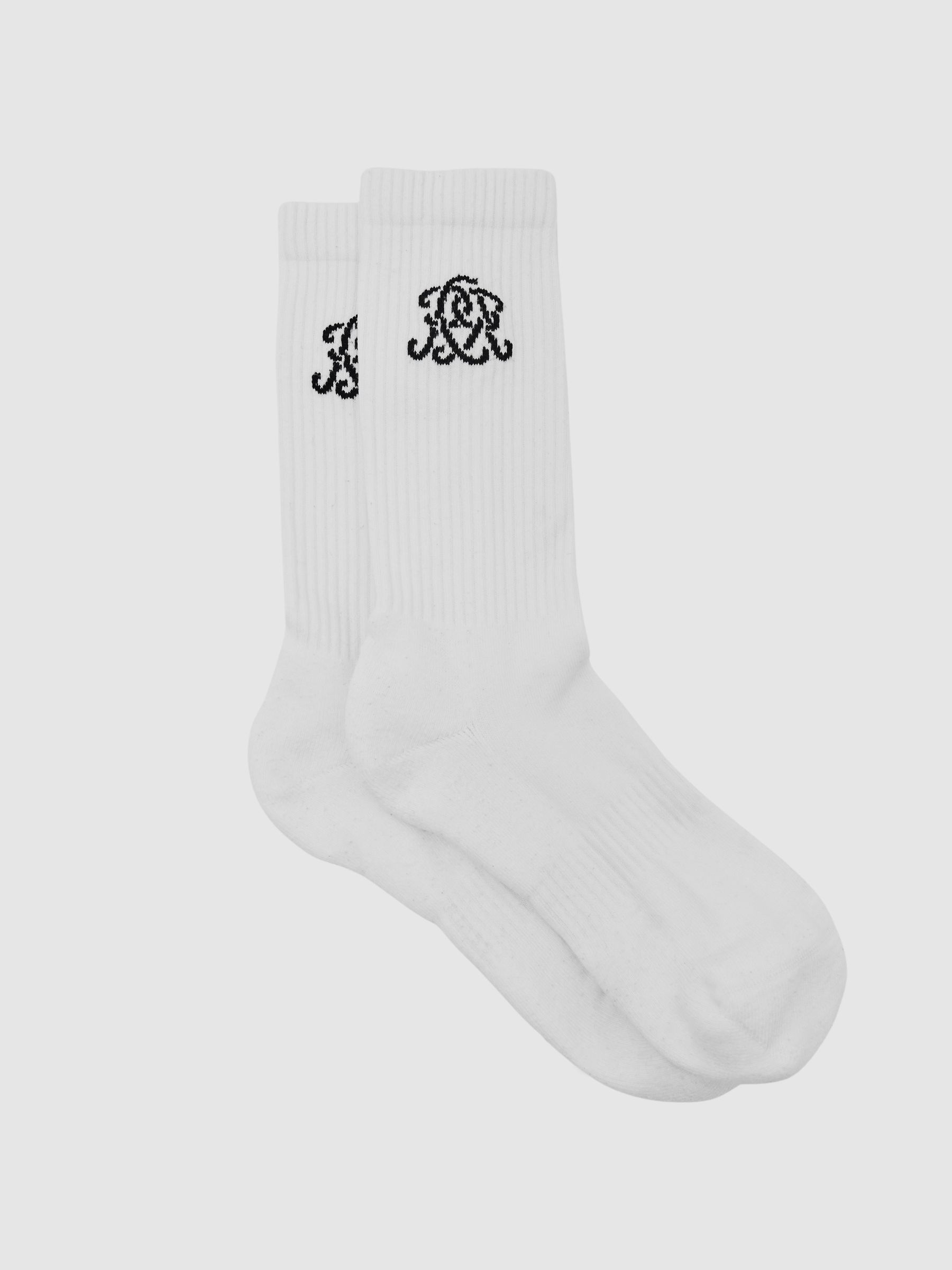 Monogram Cotton-Blend Ribbed Socks in White