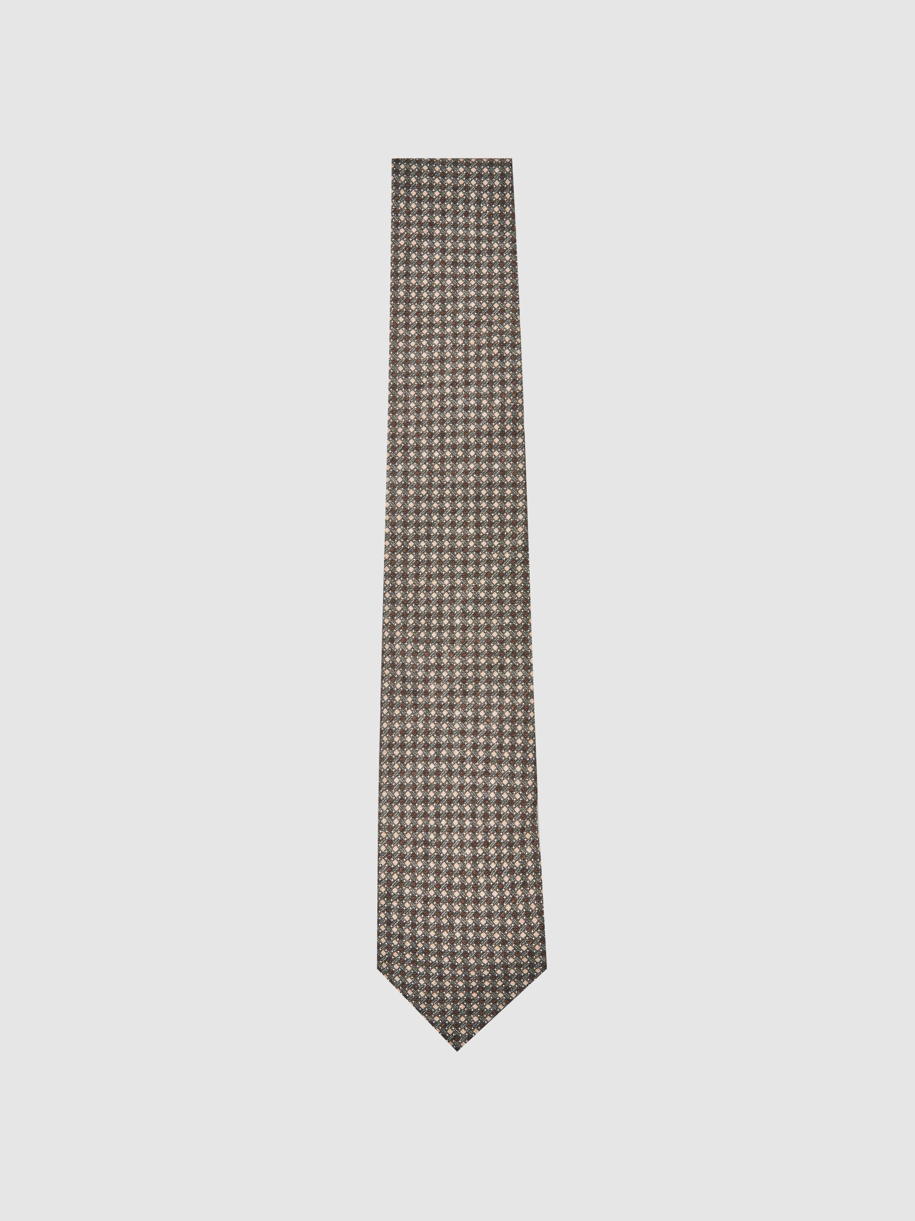 Micro-Square Print Tie With Wool in Dark Sage Multi