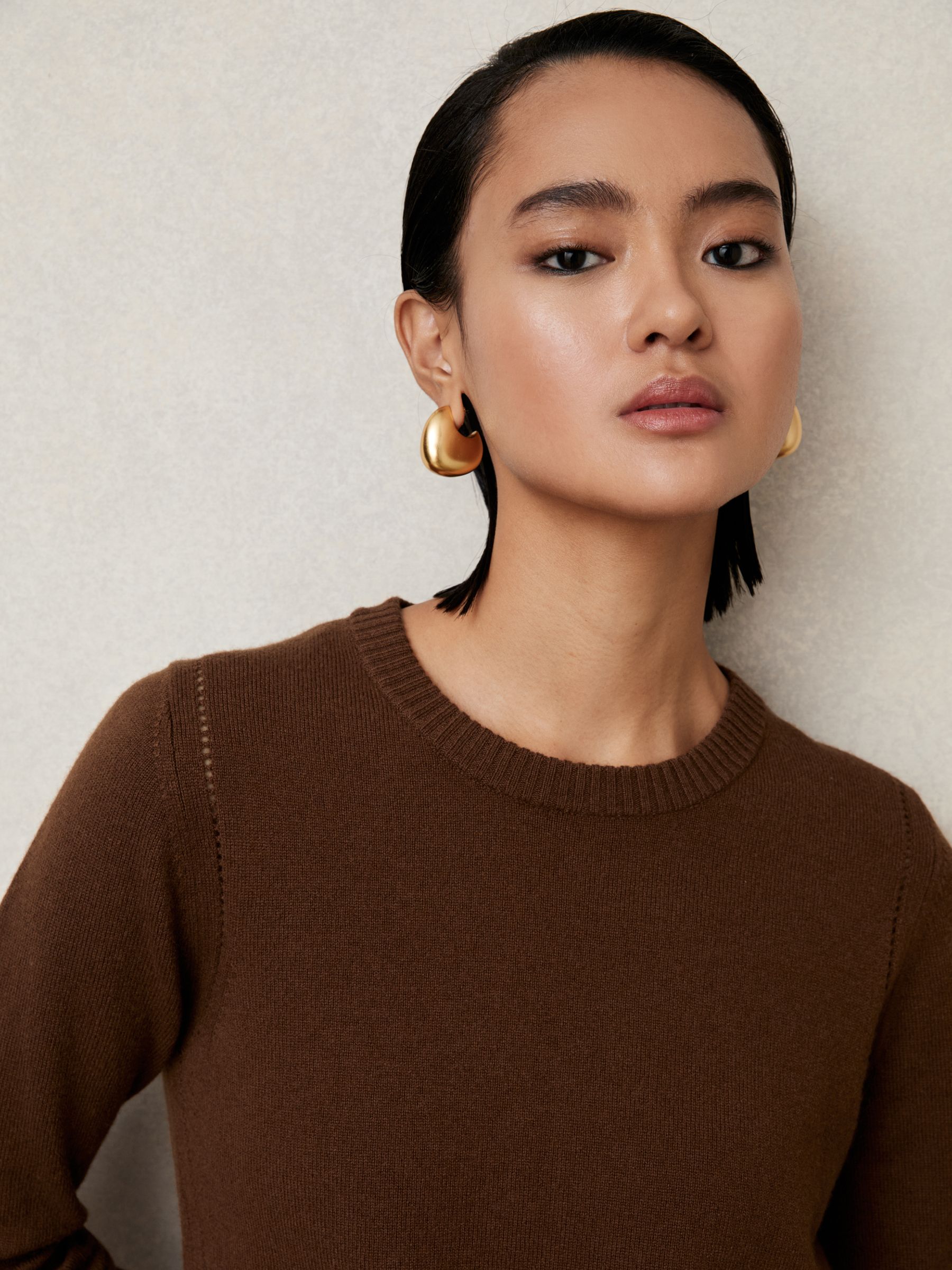 Wool-Blend Open-Stitch Jumper with Cashmere in Toffee Brown