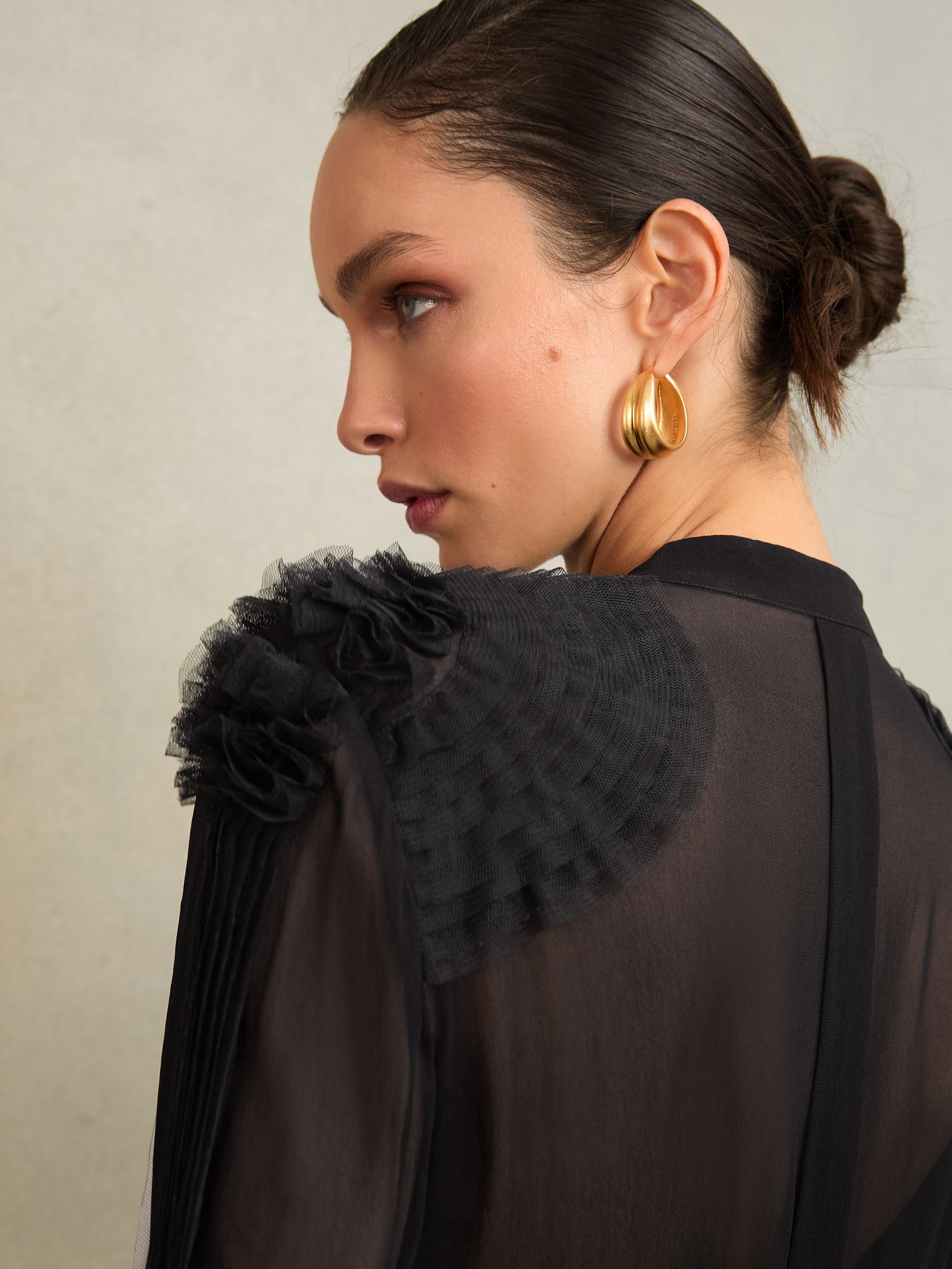 Atelier Sheer Ruffle-Trim Blouse in Black