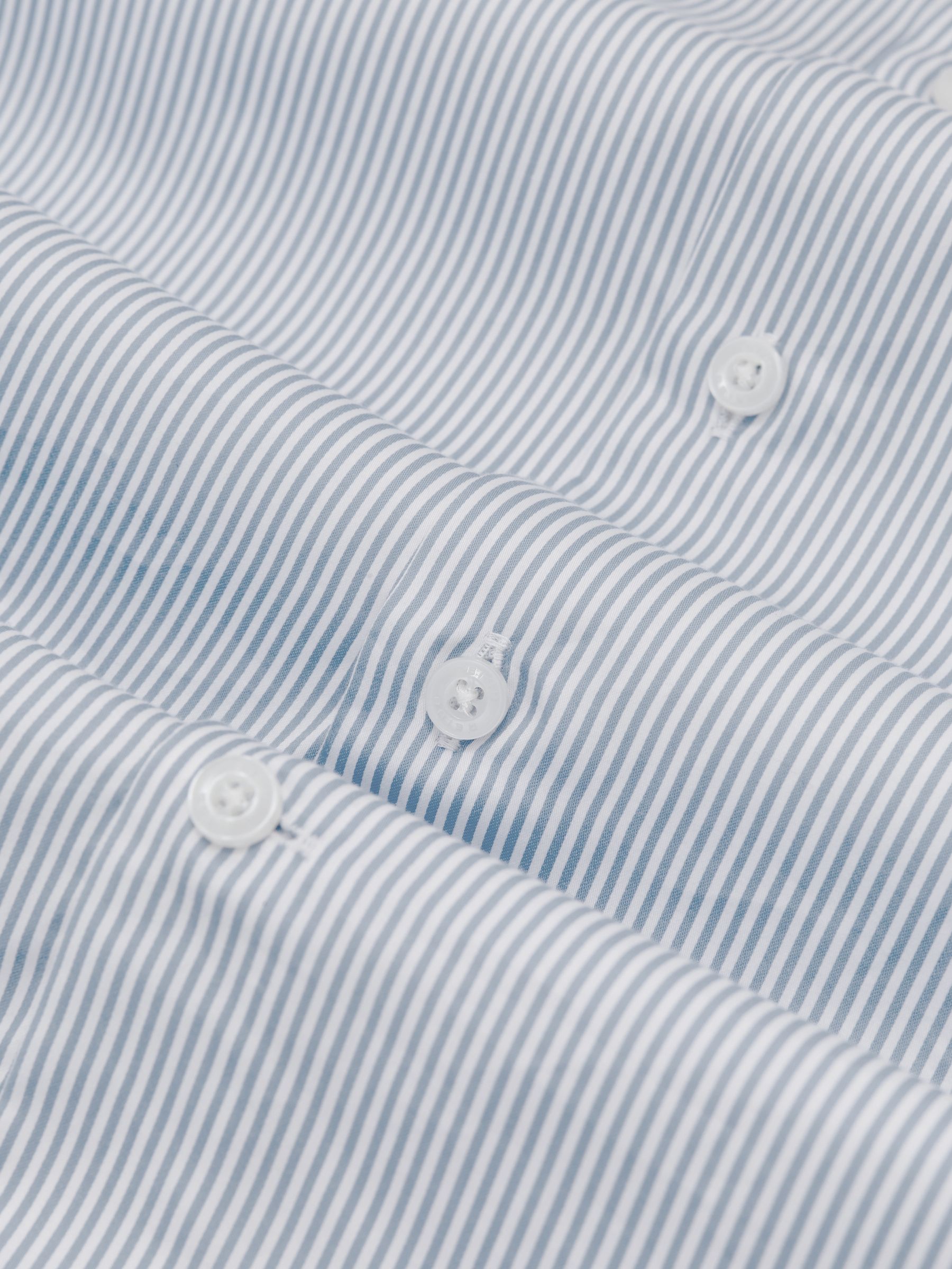 Slim Fit Cotton-Satin Regular-Fit Stripe Shirt in Blue Stripe