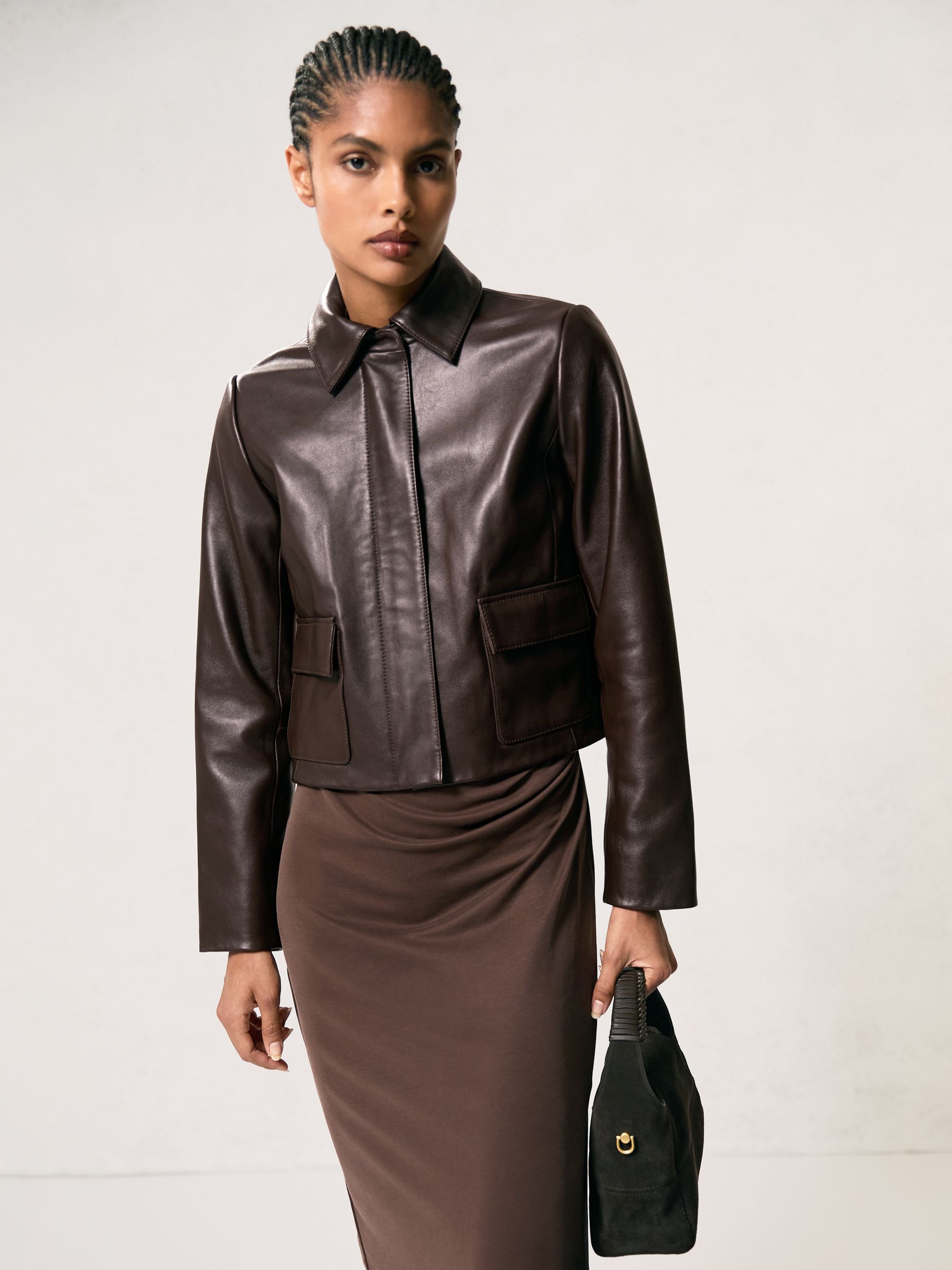 Collared Leather Jacket in Black