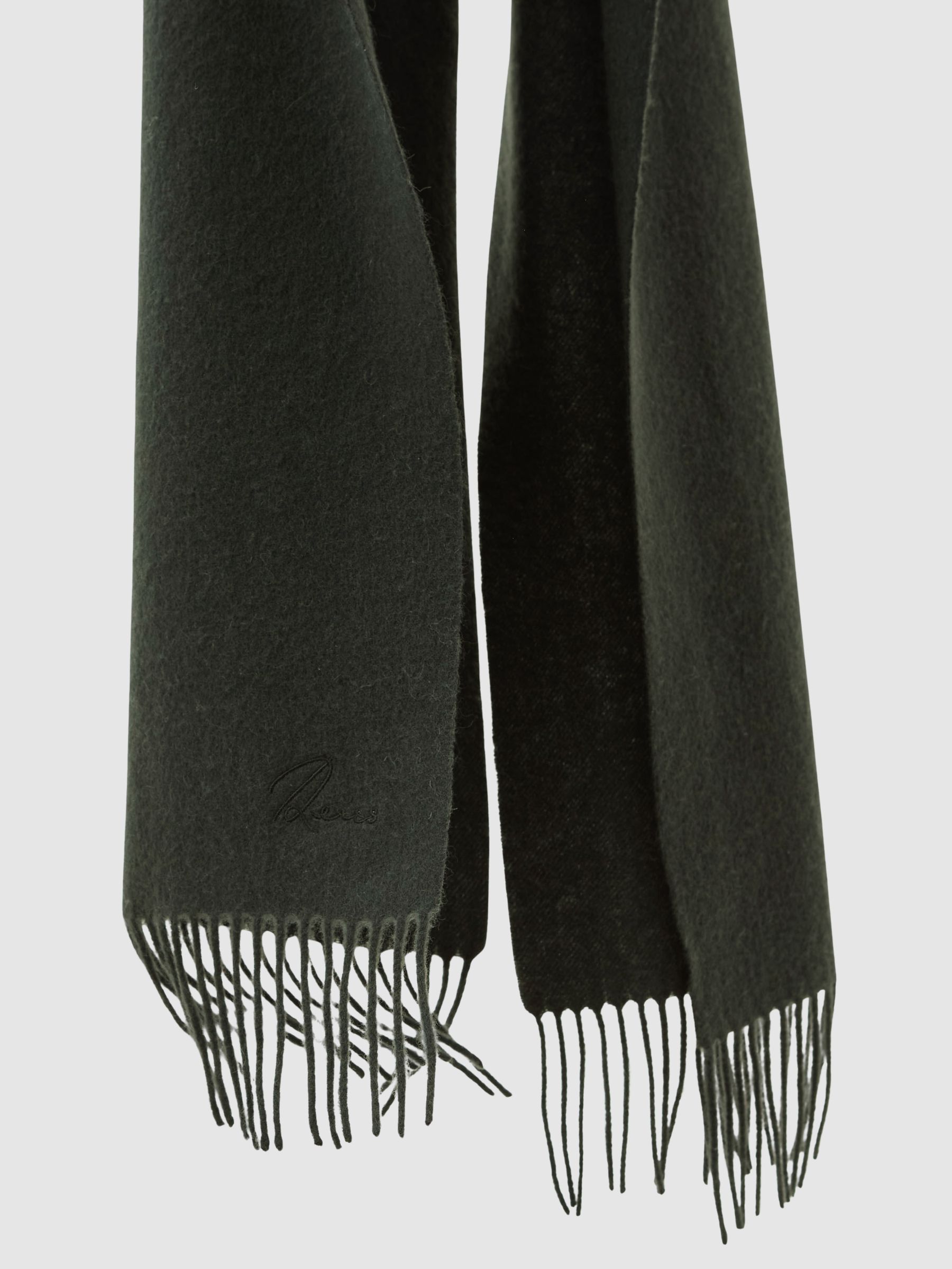 Wool-Cashmere Script-Logo Scarf in Dark Military Green