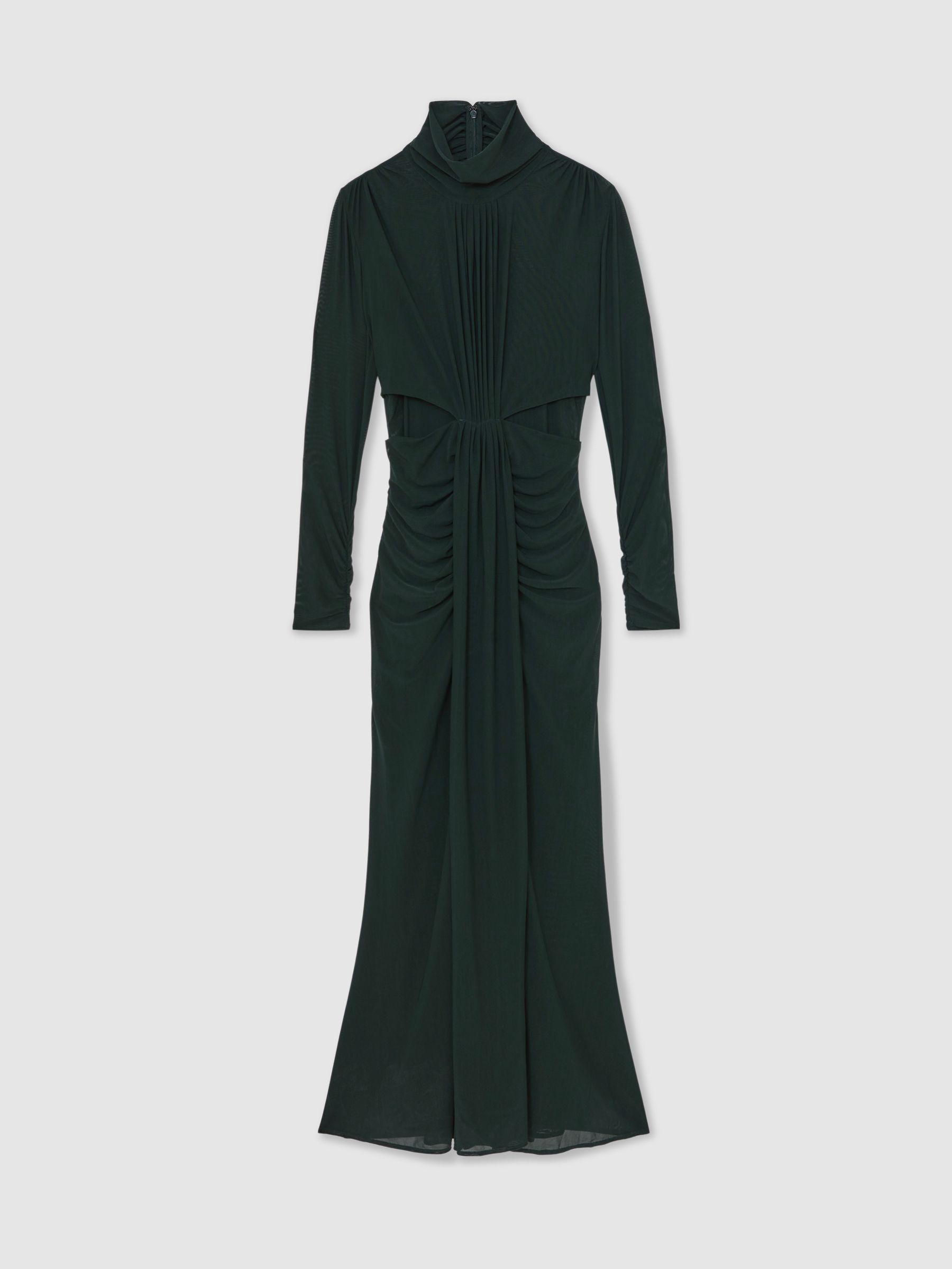 Petite Ruched Long-Sleeve Maxi Dress in Dark Green