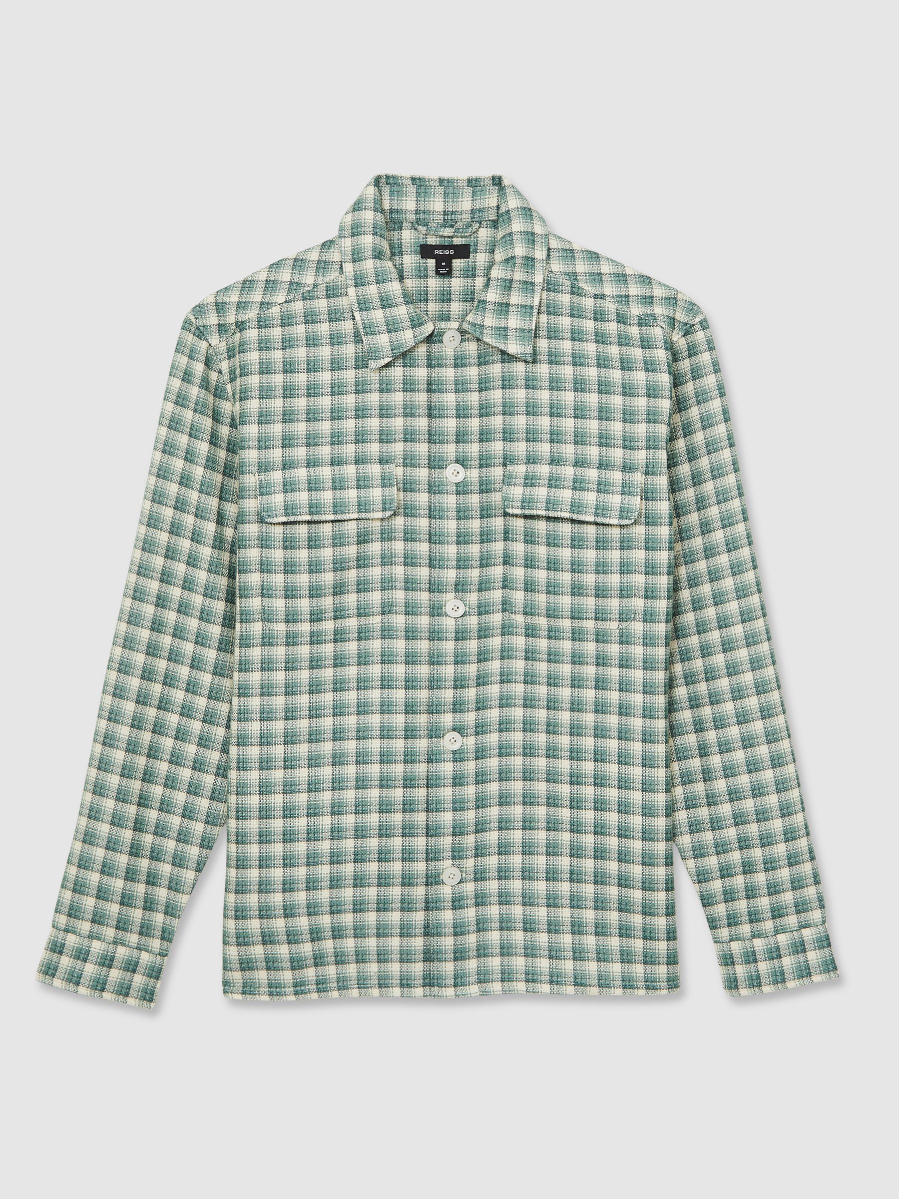 Woven Check Twin Pocket Overshirt in Green Multi