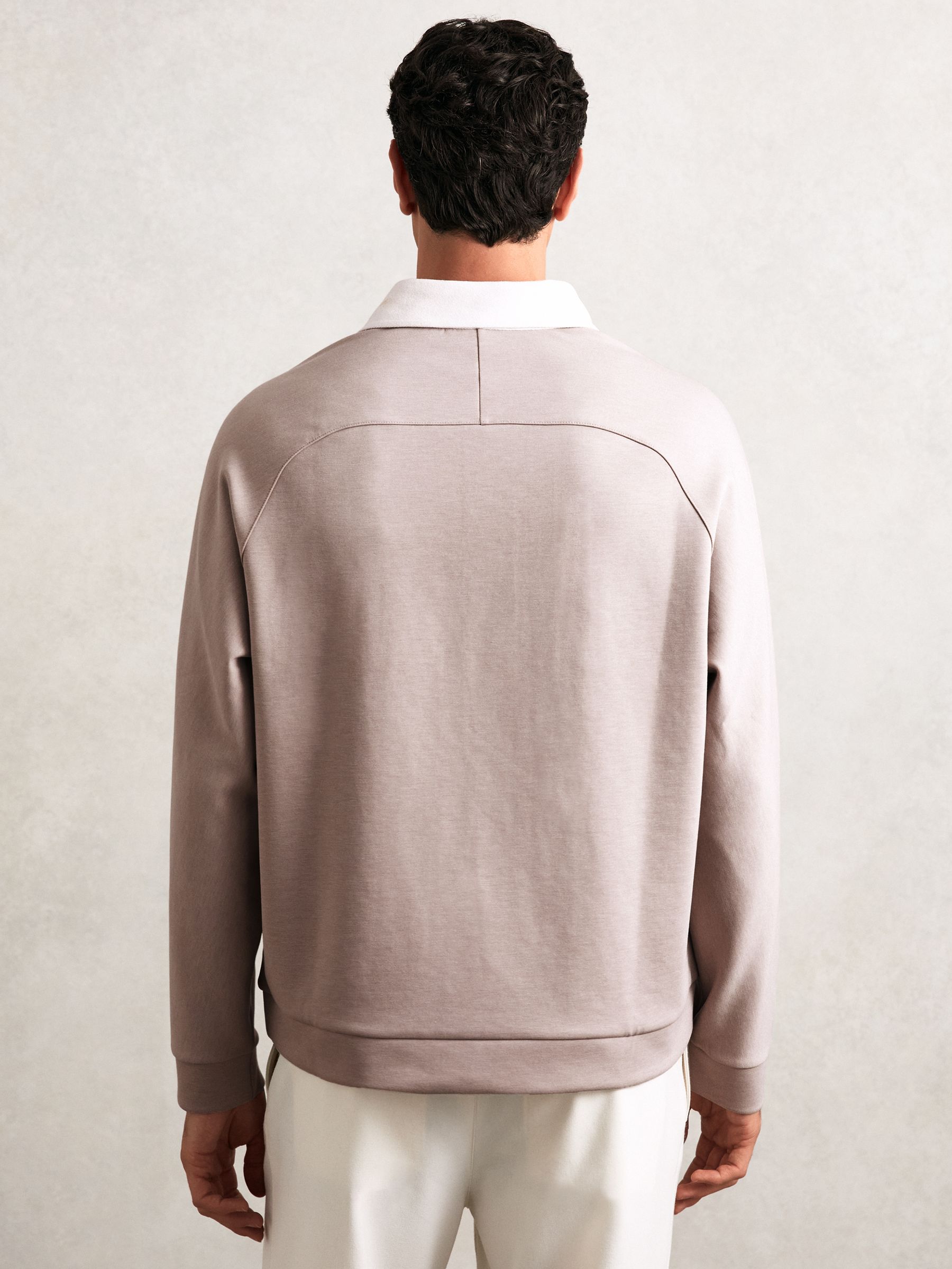 Colour Block Rugby Shirt in Oatmeal/White