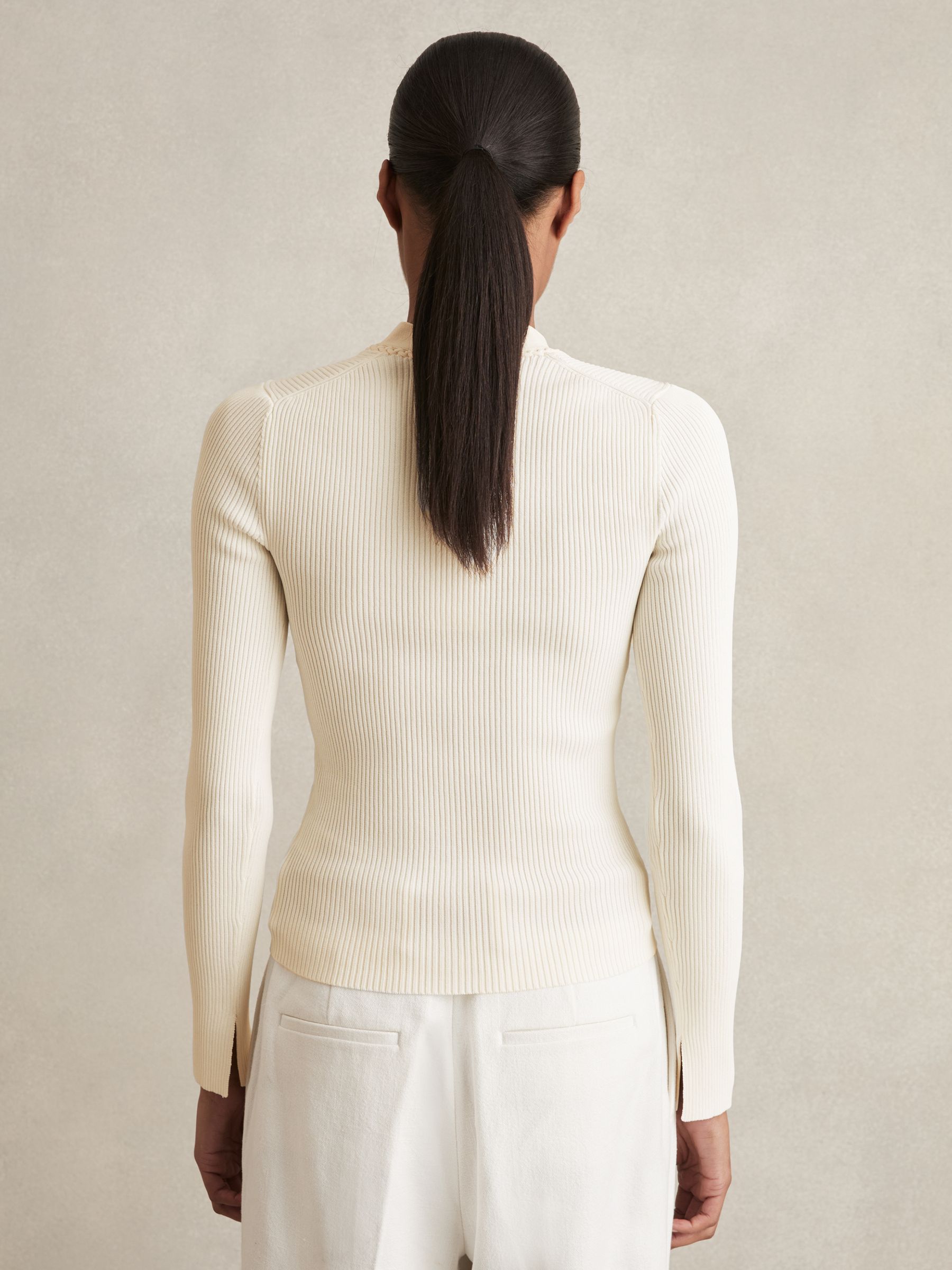 Craft-Stitch Rib-Knit Top in Ivory