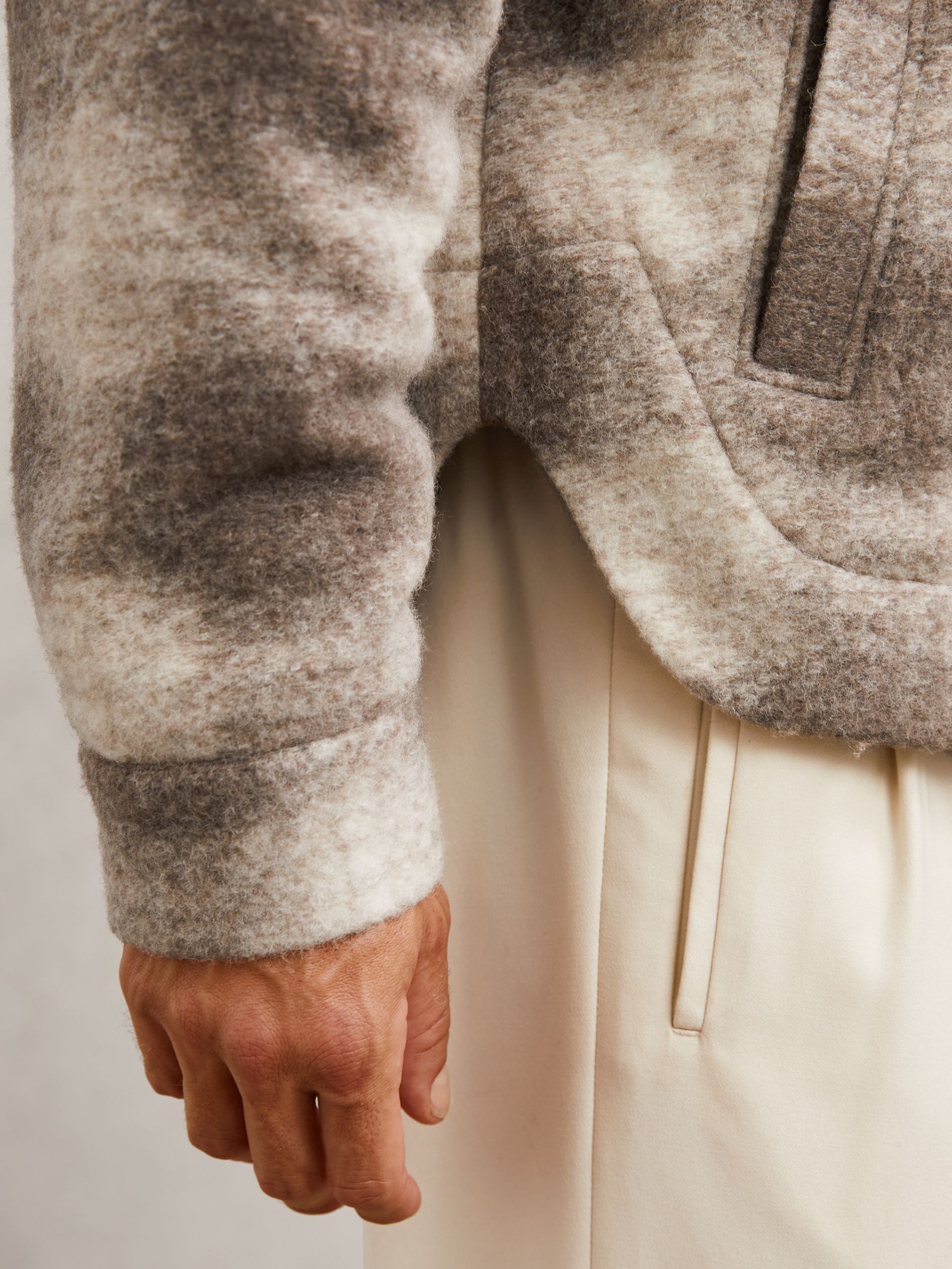 Brushed Check Zip-Through Overshirt with Wool in Ecru/Brown