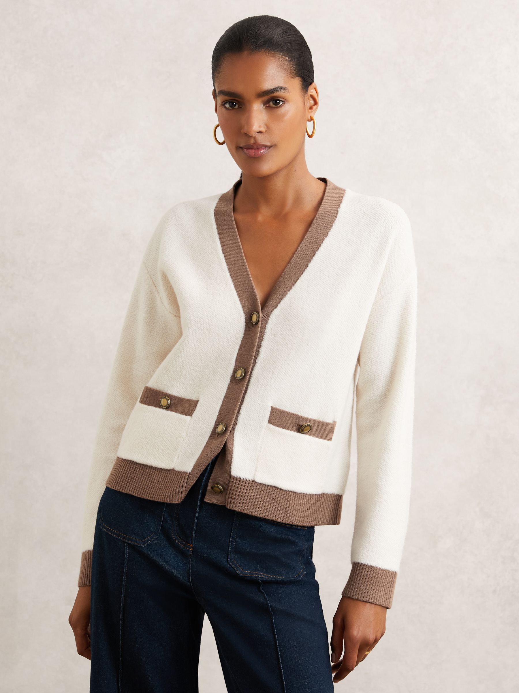 Wool Colourblock Cardigan in Cream/Neutral