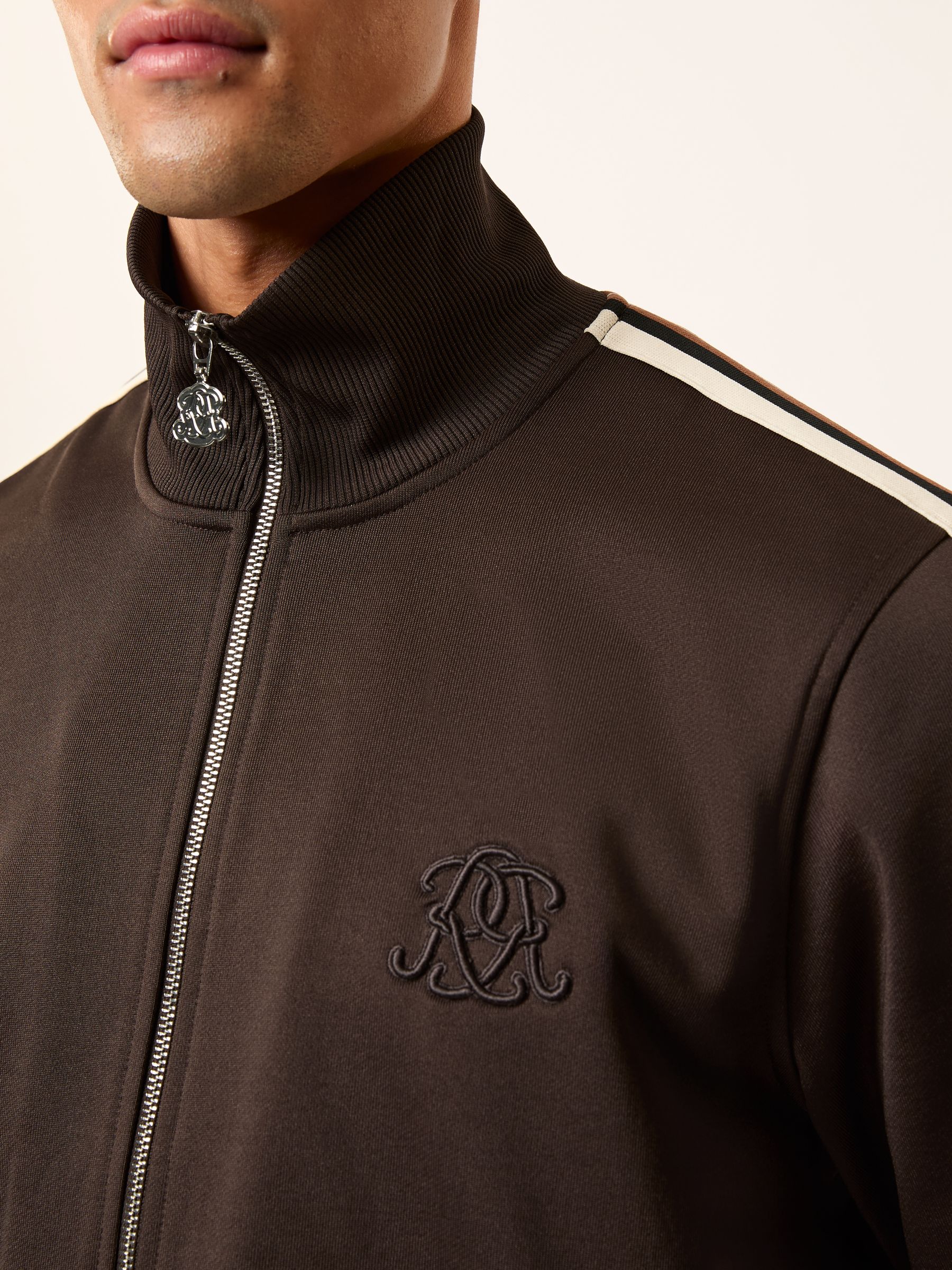Monogram Zip-Through Relaxed Track Top in Brown