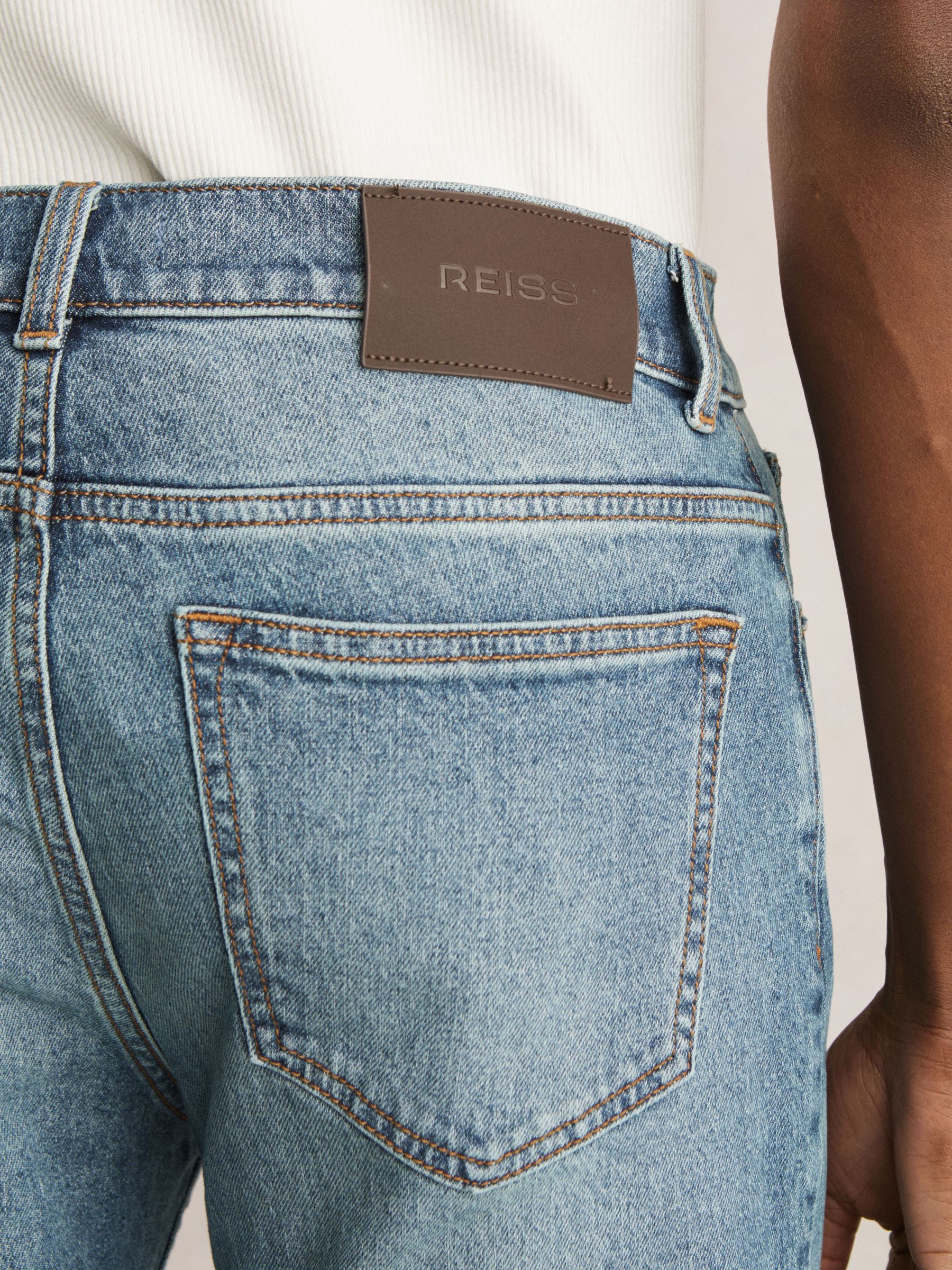 Cotton-Stretch Slim-Fit Jeans in Washed Indigo Green Cast