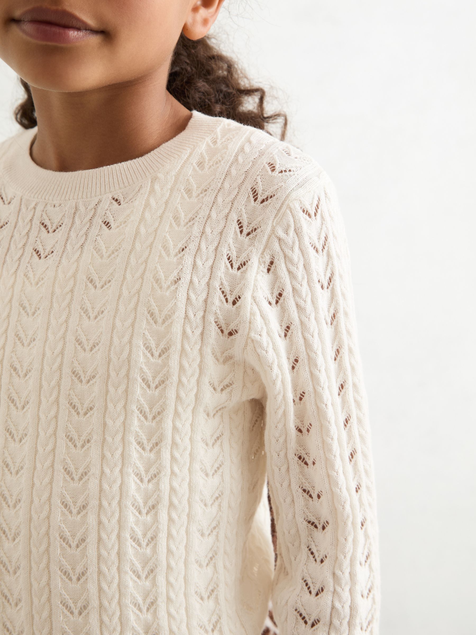 9-13 yrs Wool-Cotton Pointelle Jumper in Ivory