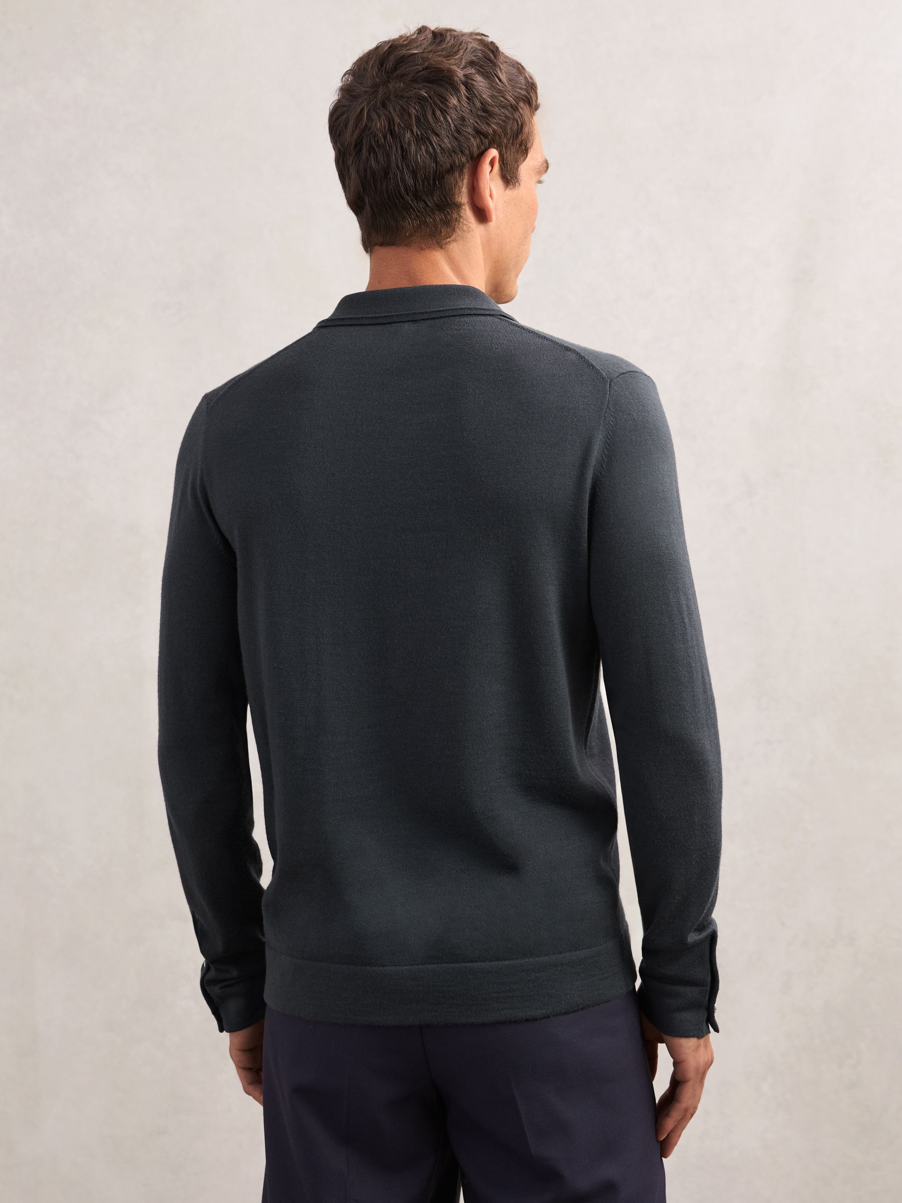 Merino Wool Button-Through Cardigan in Bottle Green