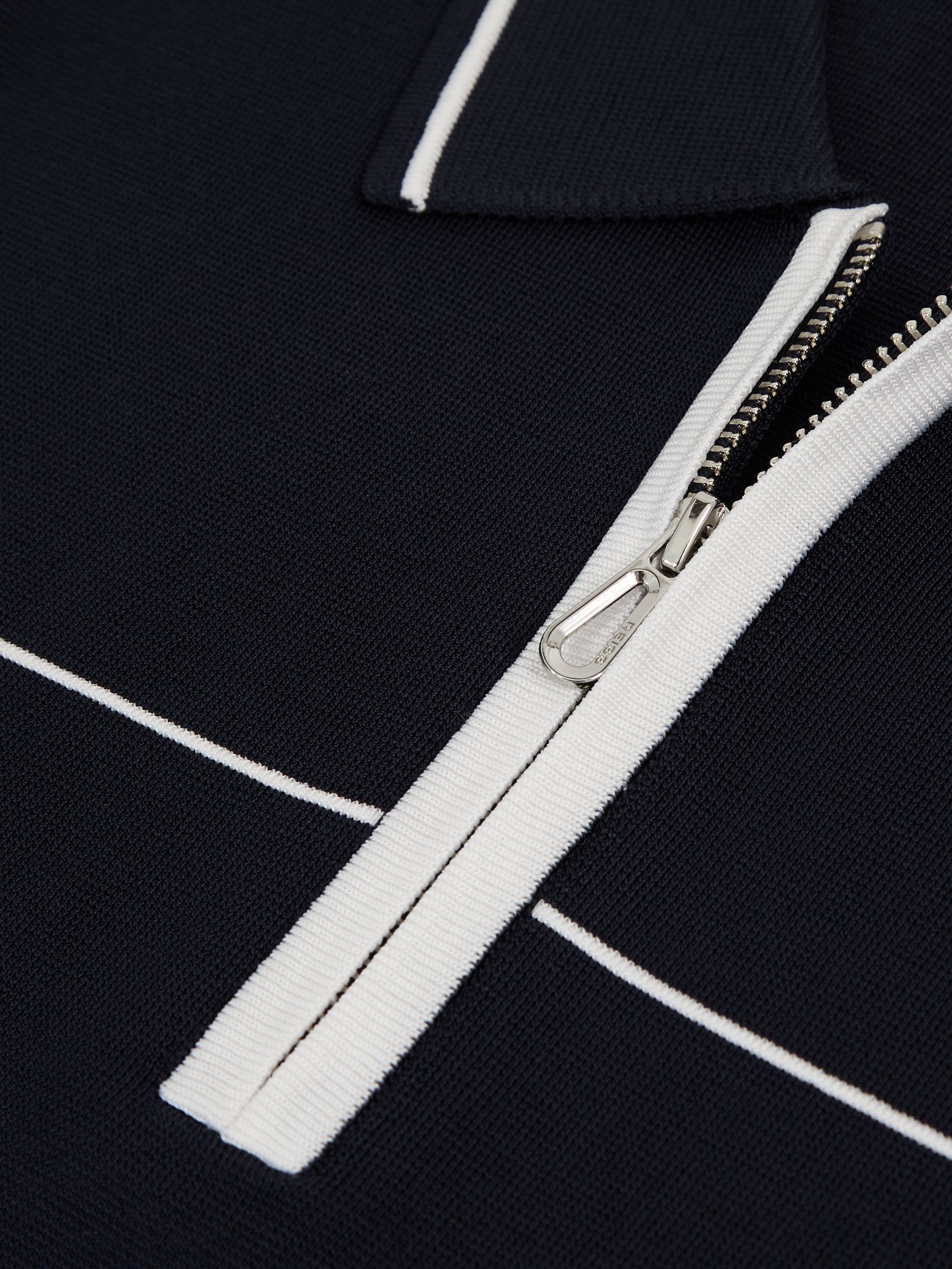Half-Zip Tipped Polo Shirt in Navy/White