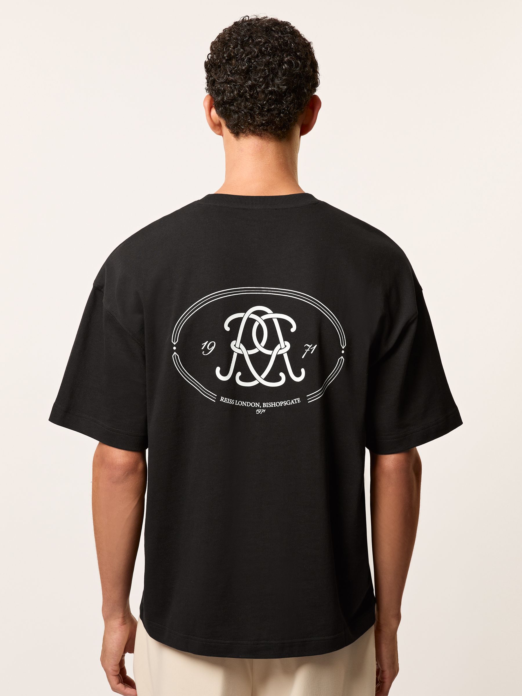 Monogram Print Cotton Oversized T-Shirt in Black