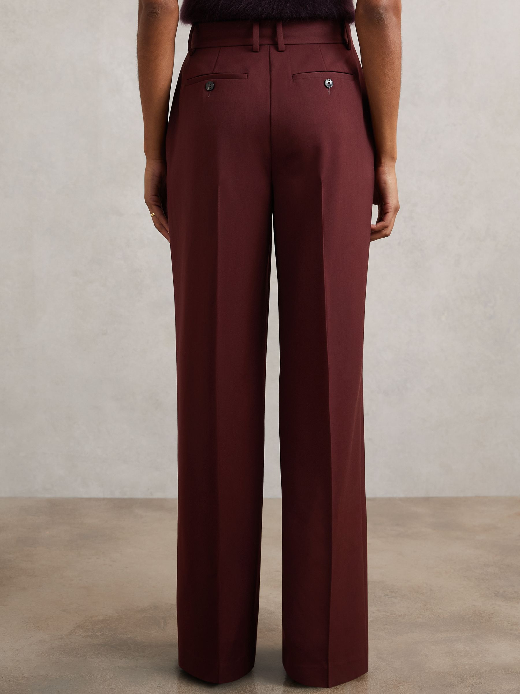 Petite Wide-Leg Pintuck Trousers in Burgundy