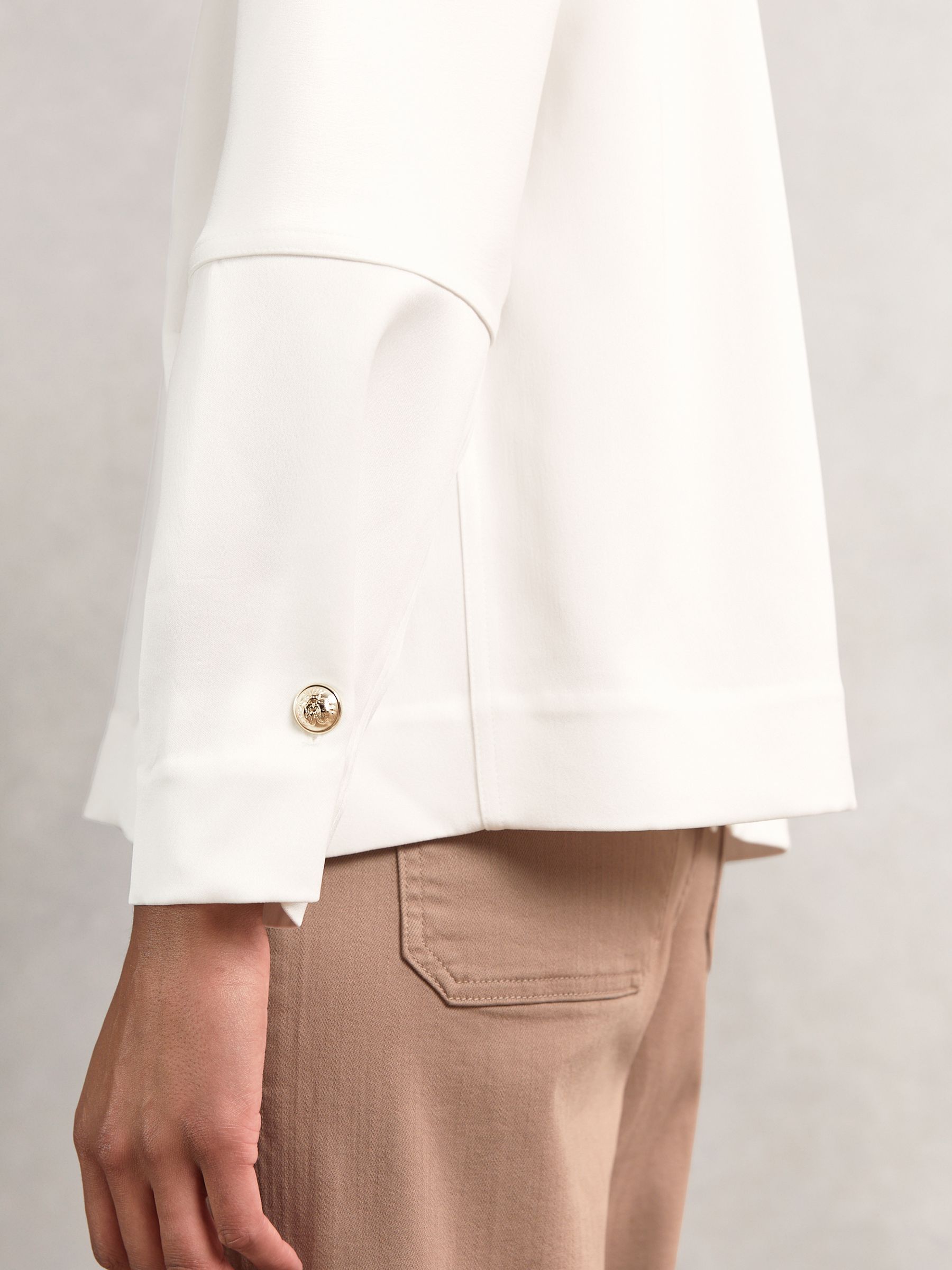 Satin Button-Back Long-Sleeve Top in Ivory