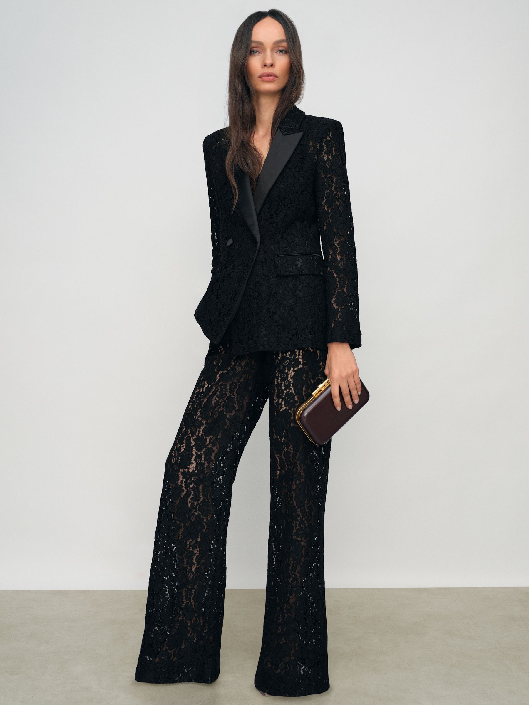 Petite Lace Wide Leg Trousers in Black