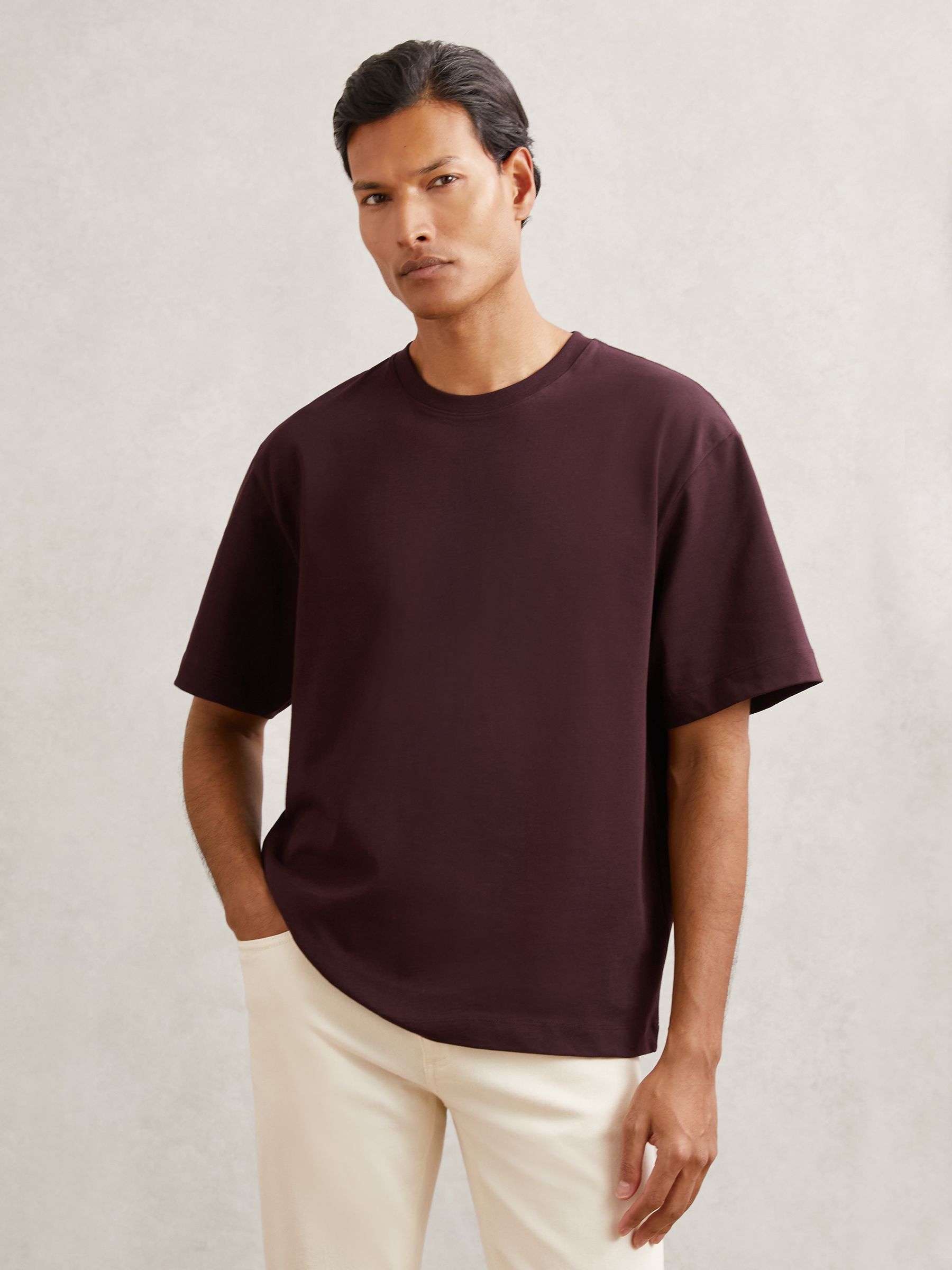 Cotton Garment-Dyed Oversized T-Shirt in Bordeaux