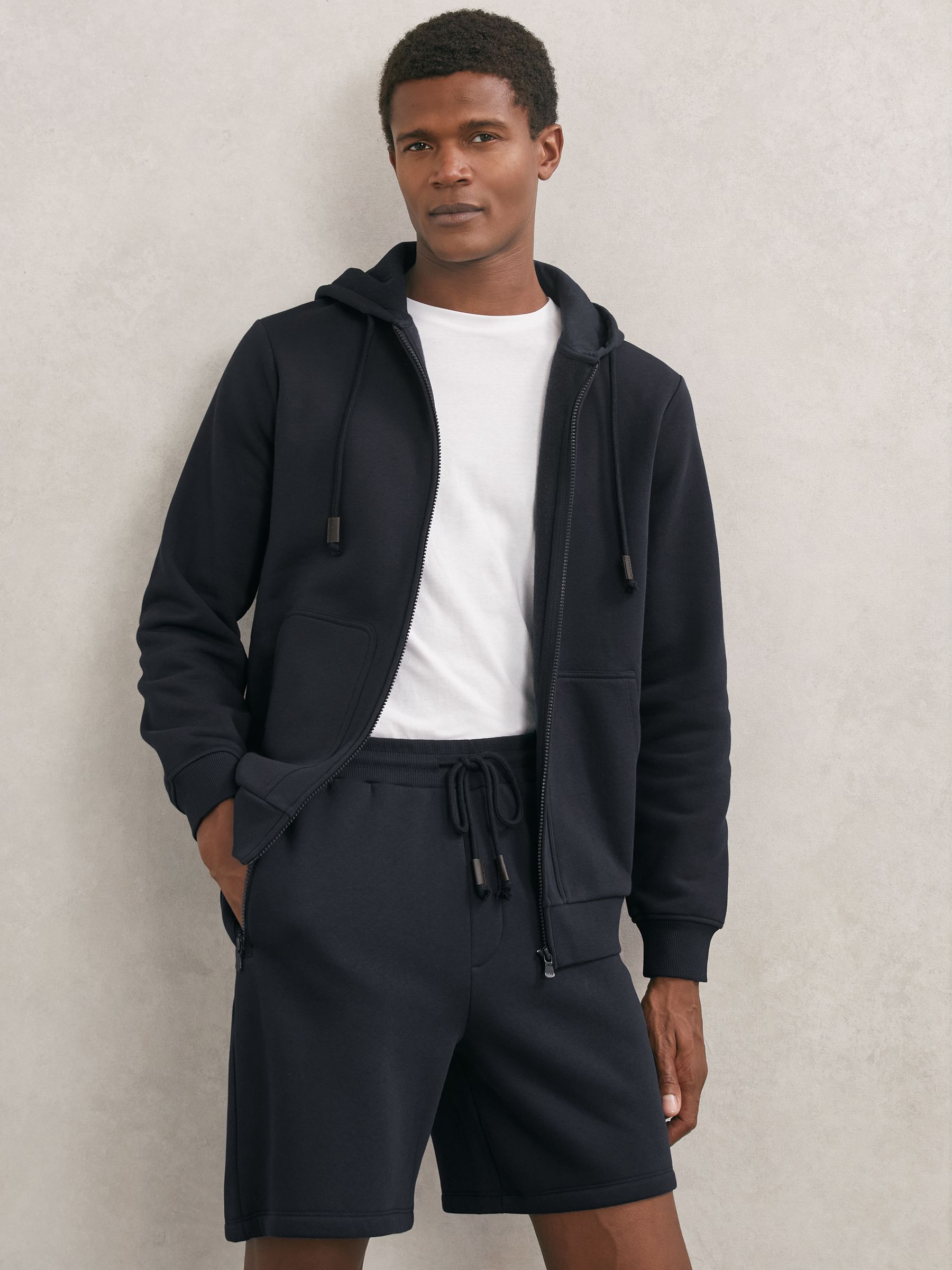 Cotton-Blend Drawstring Shorts in Navy