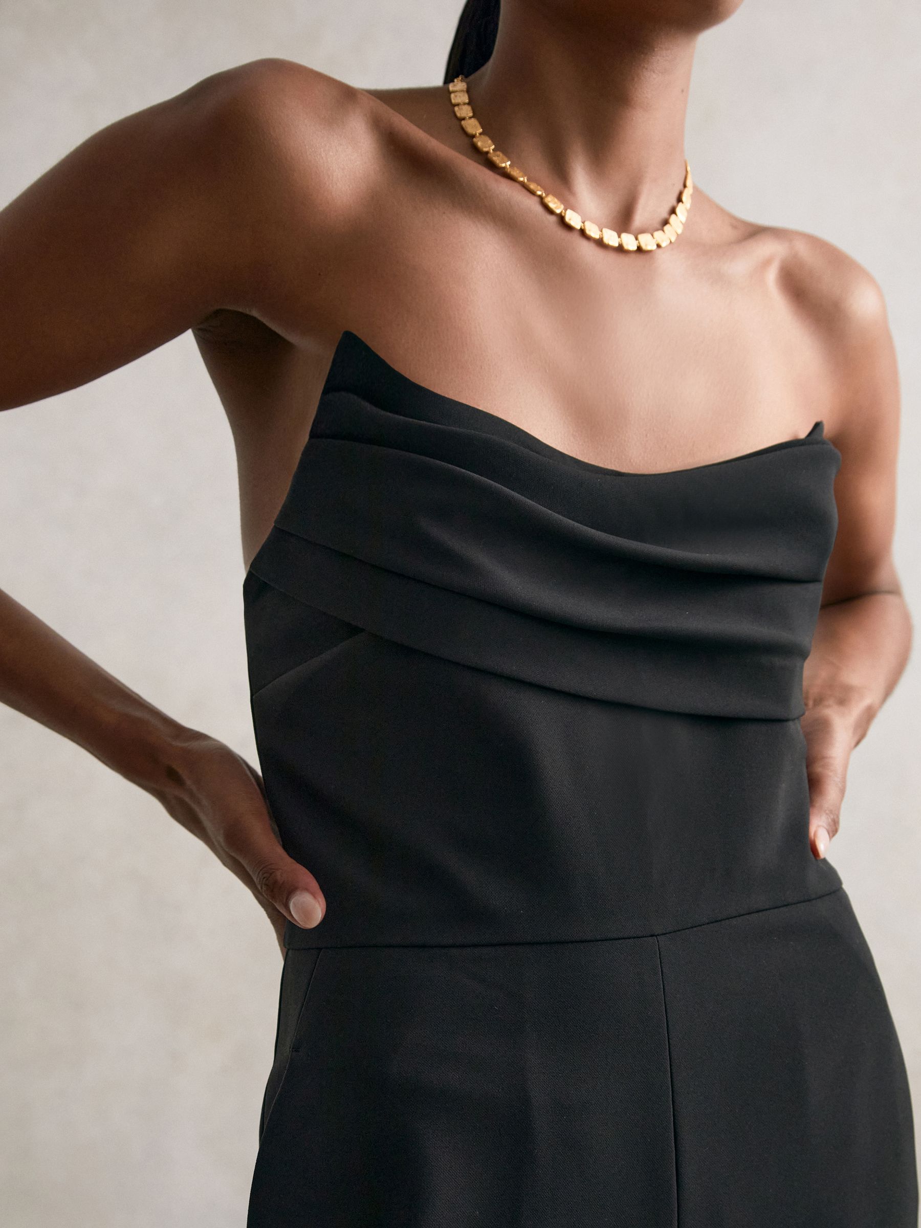 Structured Strapless Wide-Leg Jumpsuit in Black