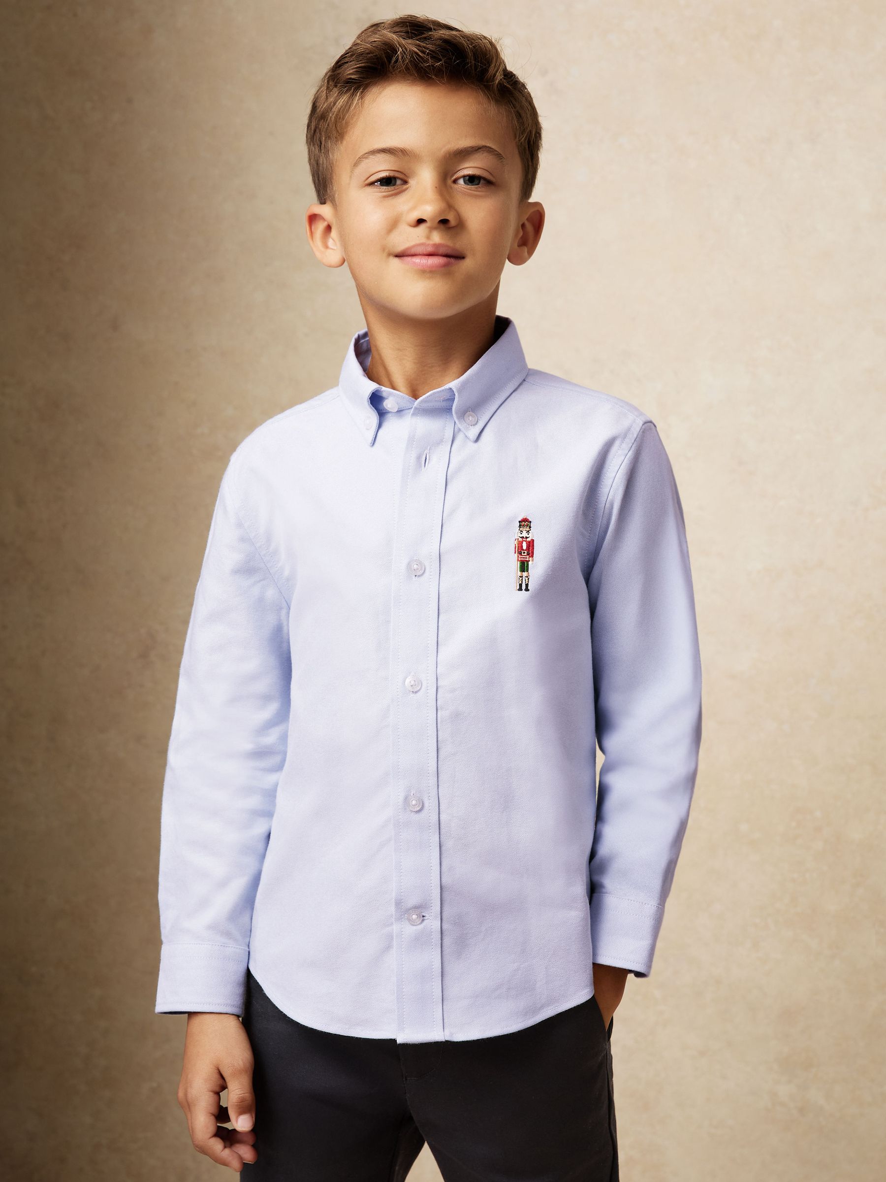 9-13 yrs Nutcracker-Embroidered Oxford Shirt Cotton in Soft Blue