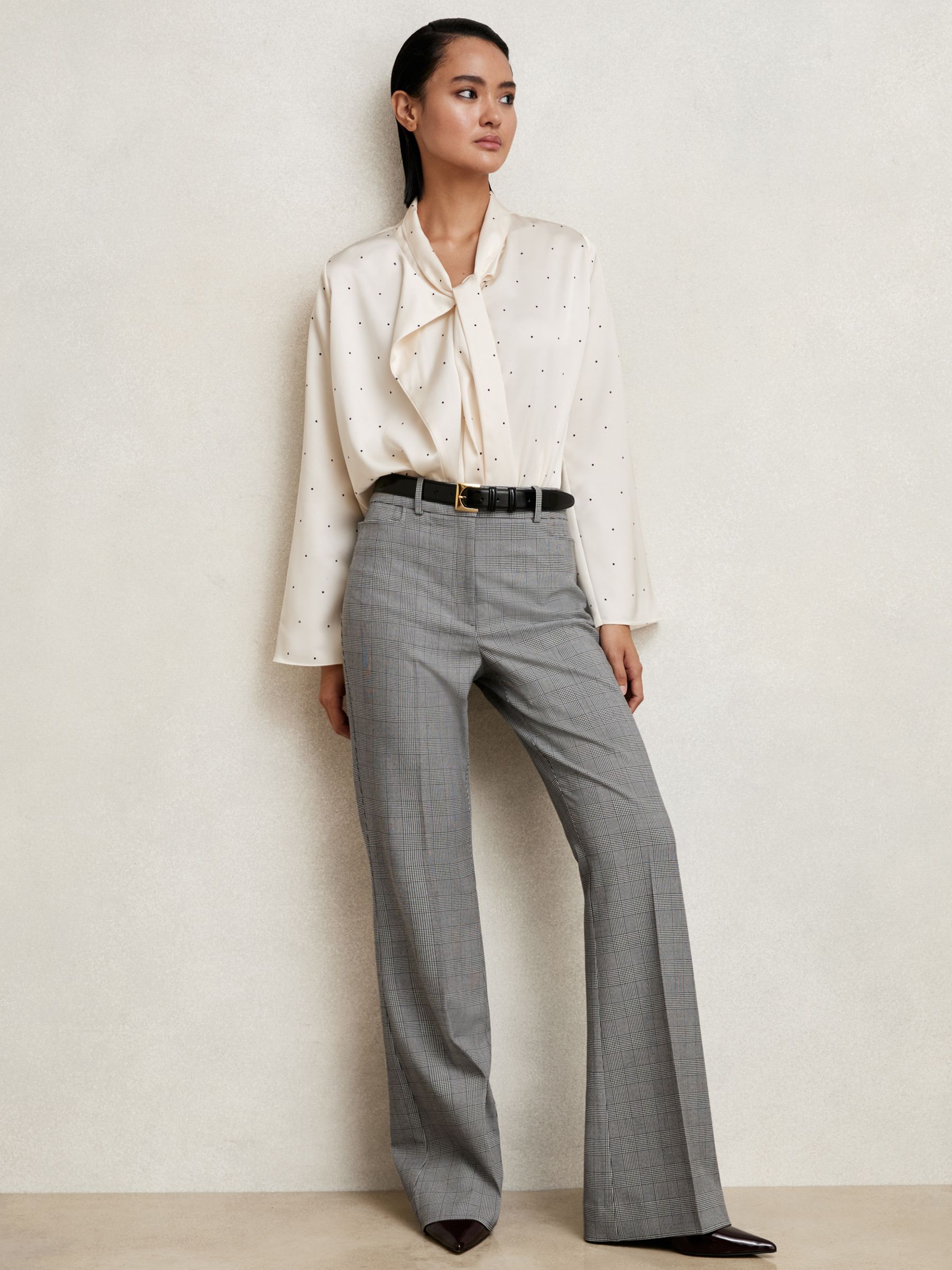 Check Flared Suit Trousers in Grey