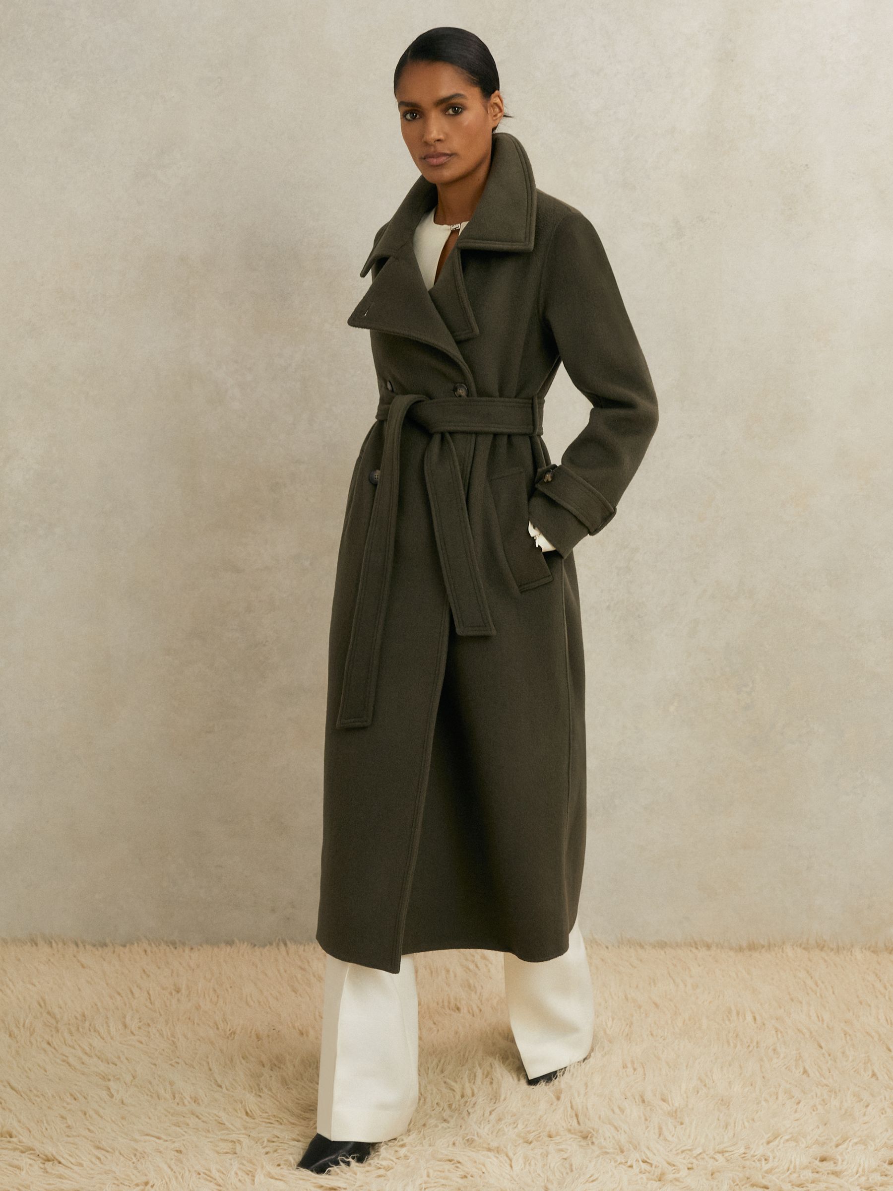 Atelier Wool Belted Blindseam Coat in Khaki
