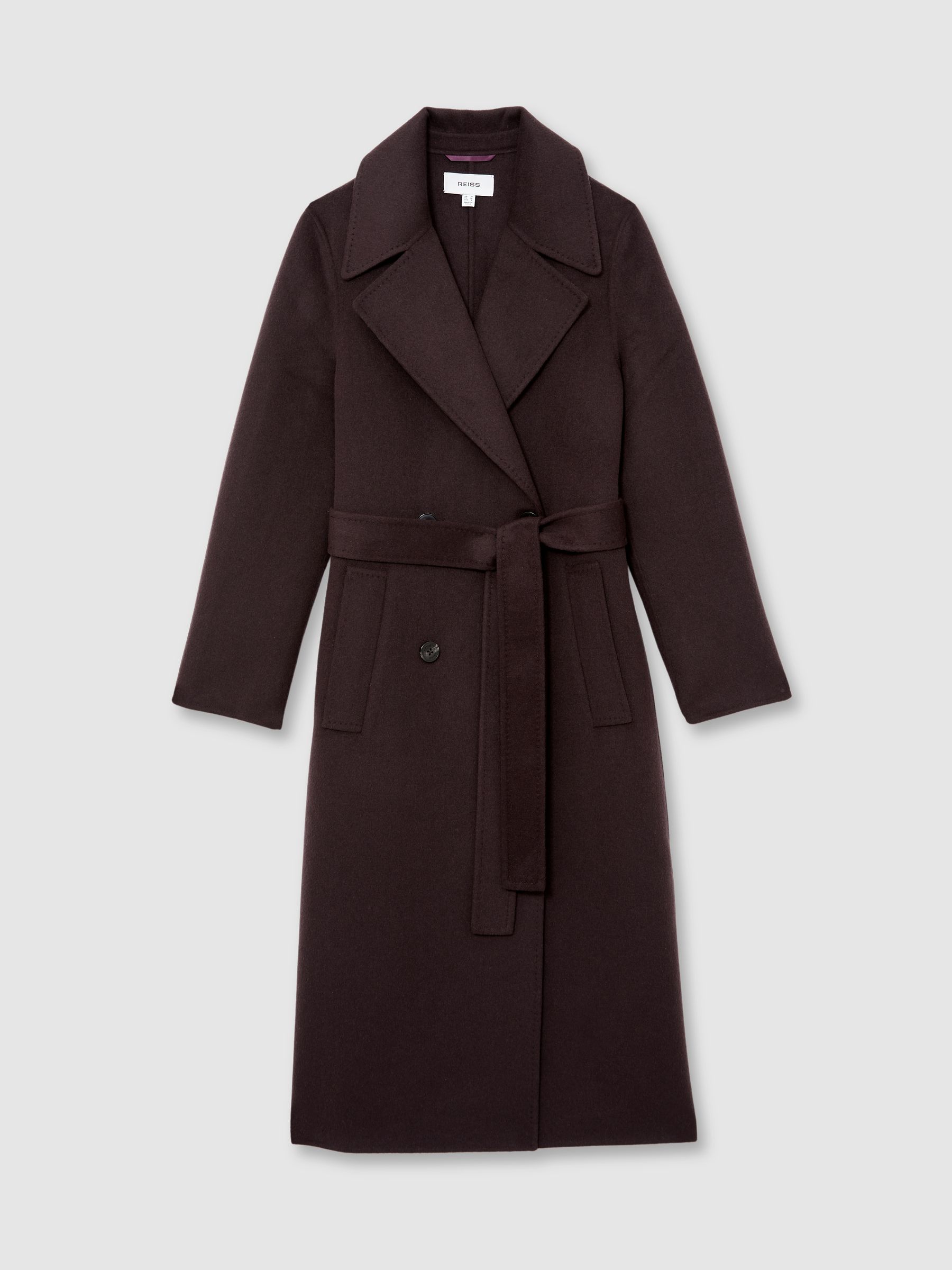 Petite Double-Breasted Blindseam Coat Wool-Blend in Aubergine
