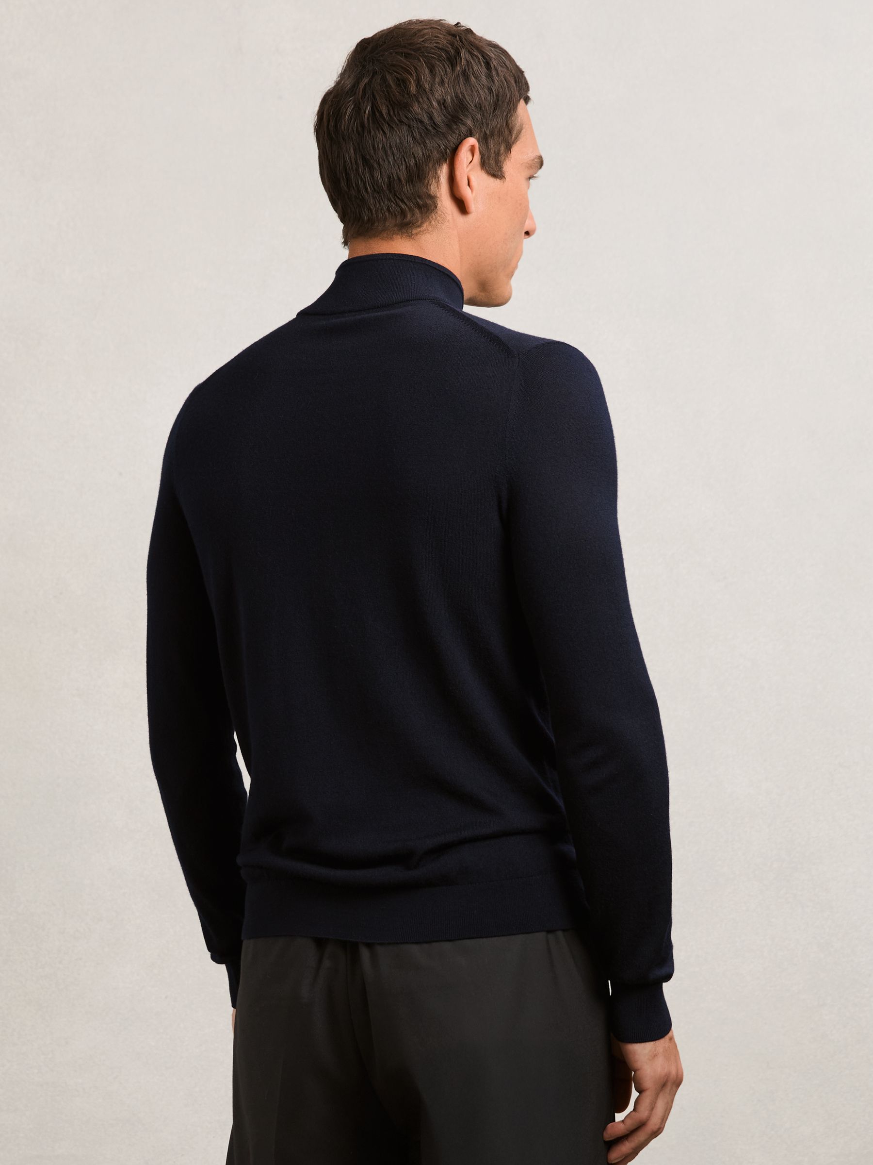 Merino Wool Half-Zip Funnel Neck Jumper in Navy
