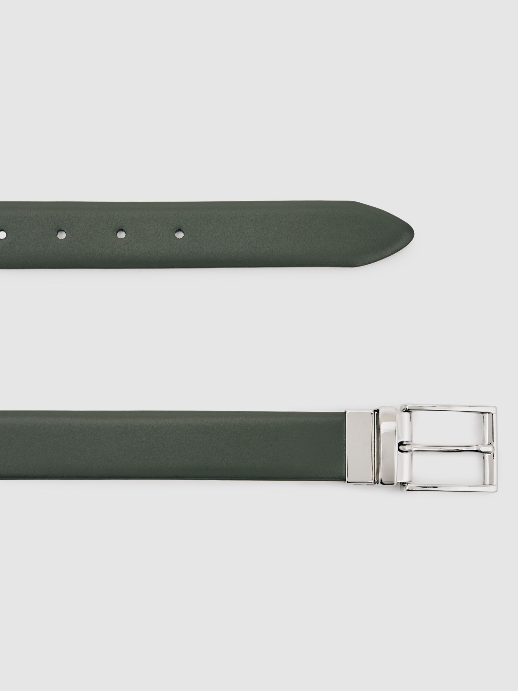 Reversible Leather Belt in Forest Green/Off White