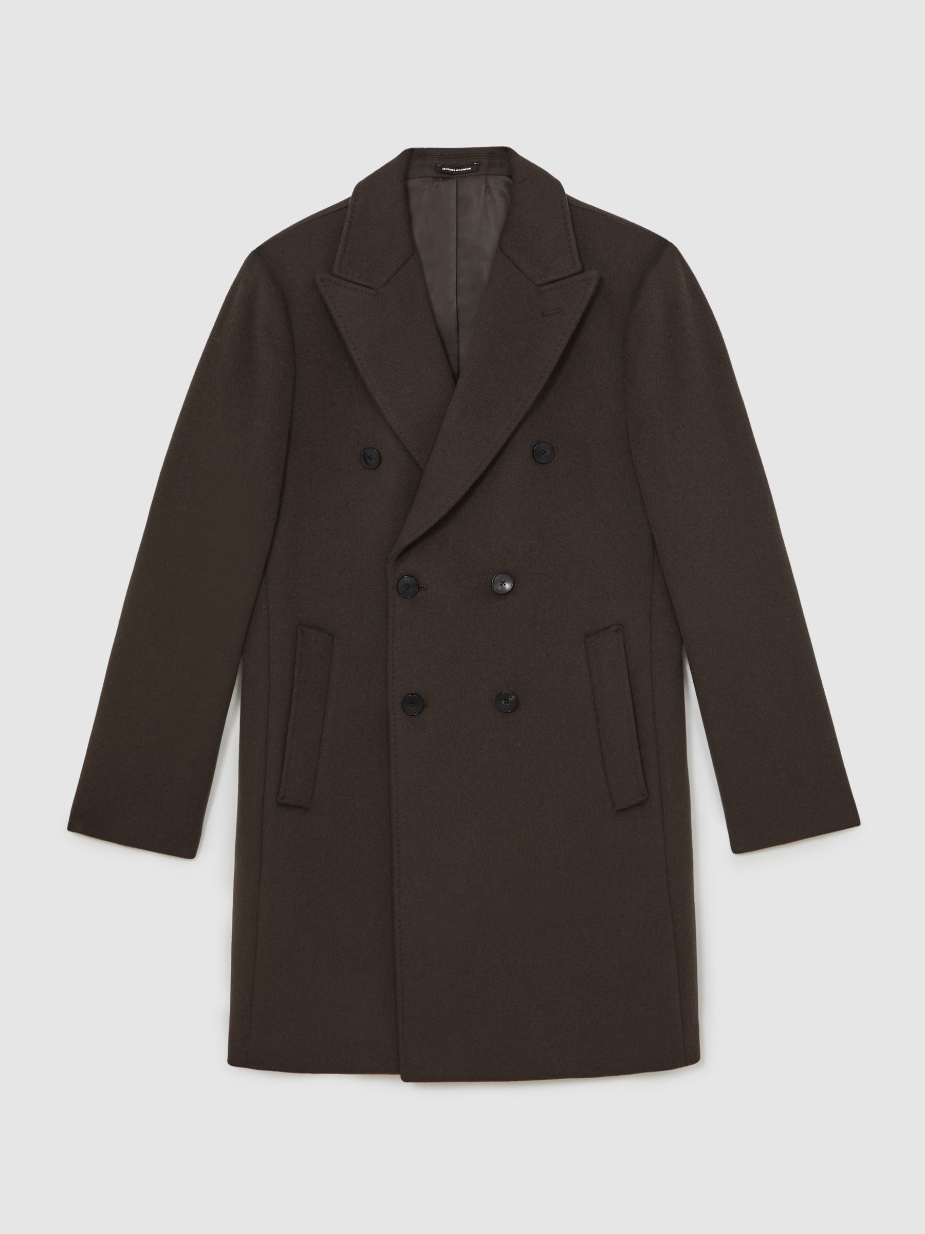 Wool-Blend Double-Breasted Overcoat in Dark Khaki Green