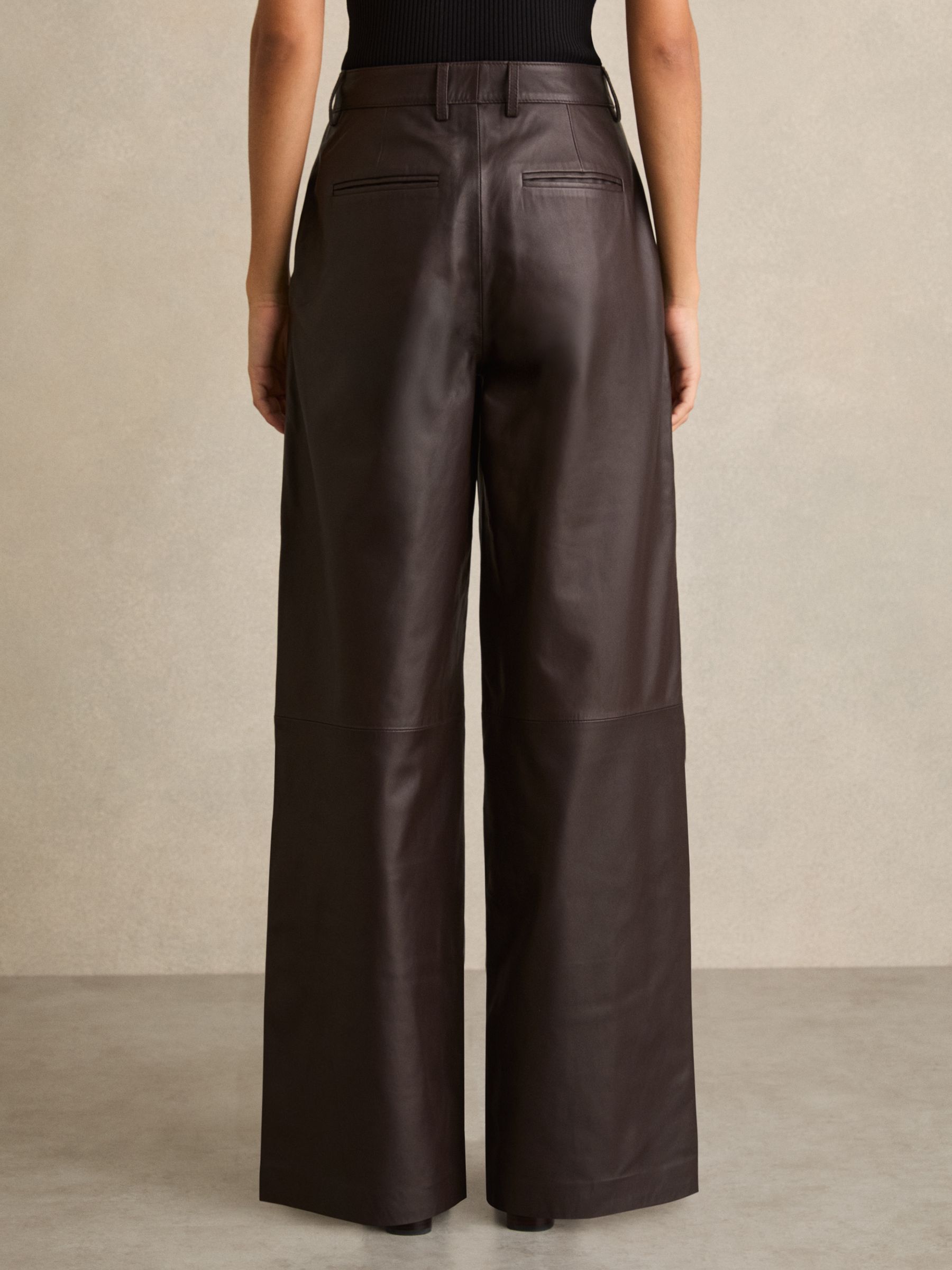 Leather Wide Leg Trousers in Chocolate