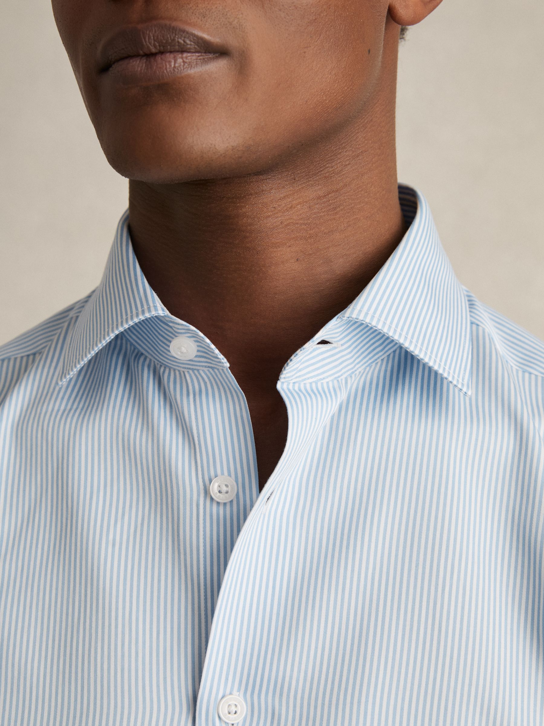 Regular Fit Cotton-Satin Regular-Fit Stripe Shirt in Blue Stripe