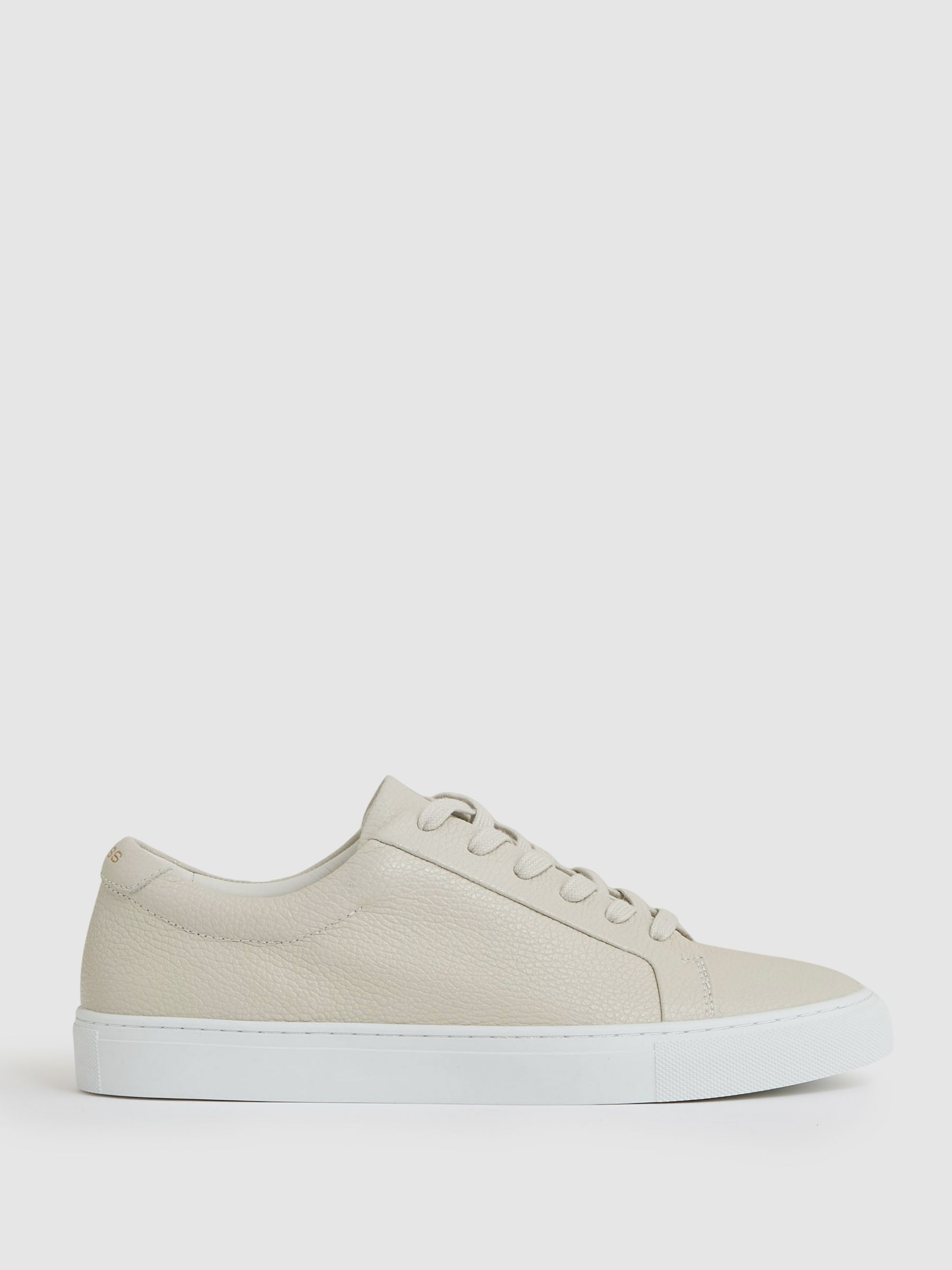 Tumbled-Leather Low-Top Trainers in Off White