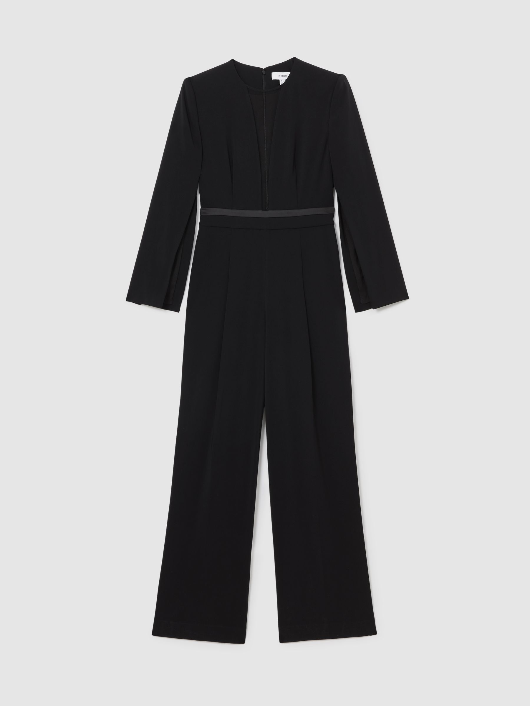 Plunge-Neck Split-Sleeve Jumpsuit in Black