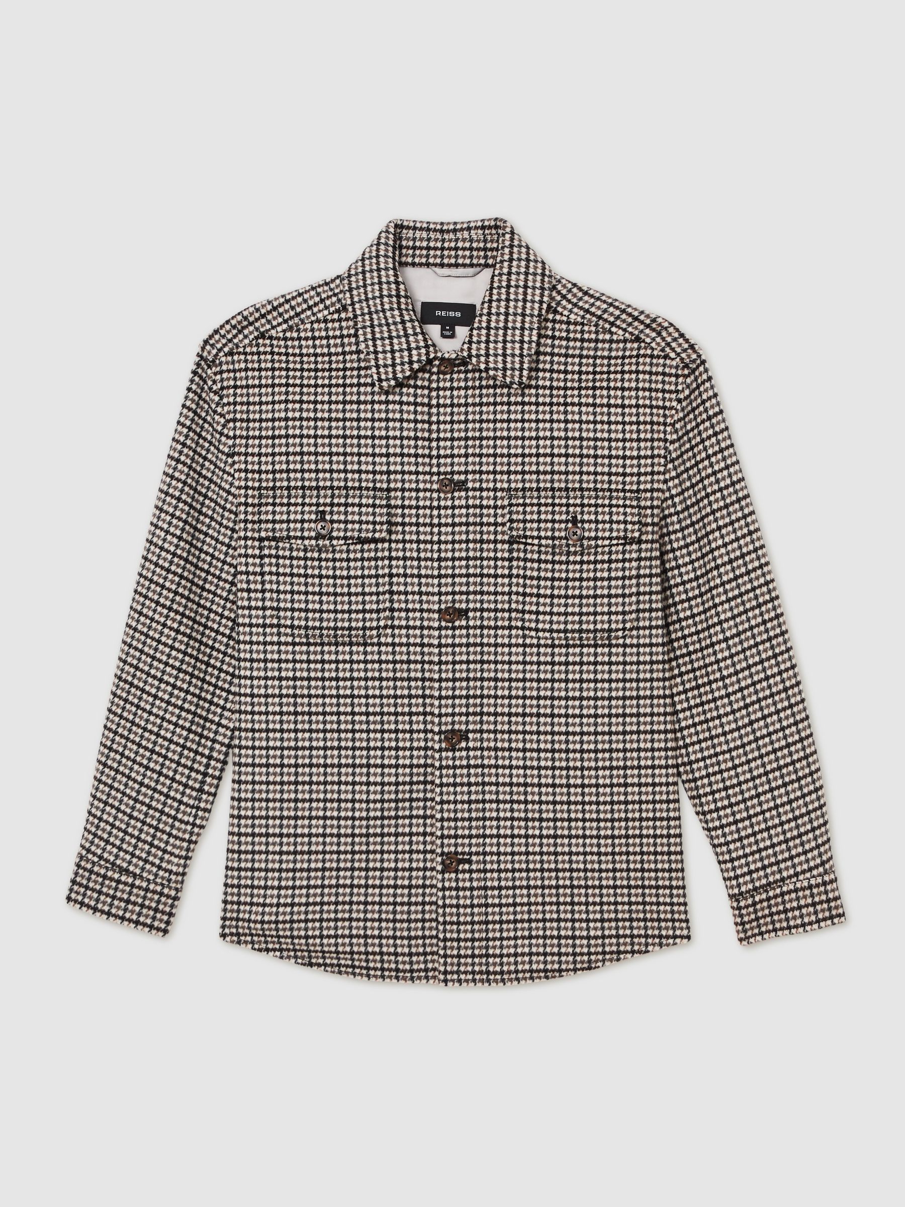 Wool-Blend Houndstooth-Check Overshirt in Grey