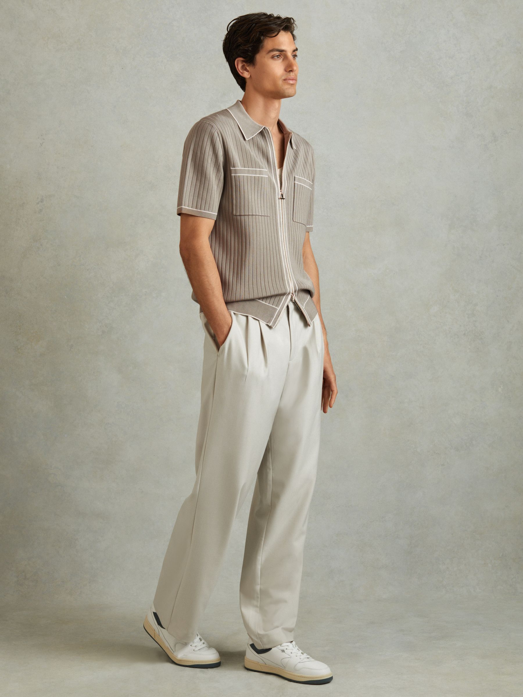 Ribbed Dual Zip-Front Shirt in Stone