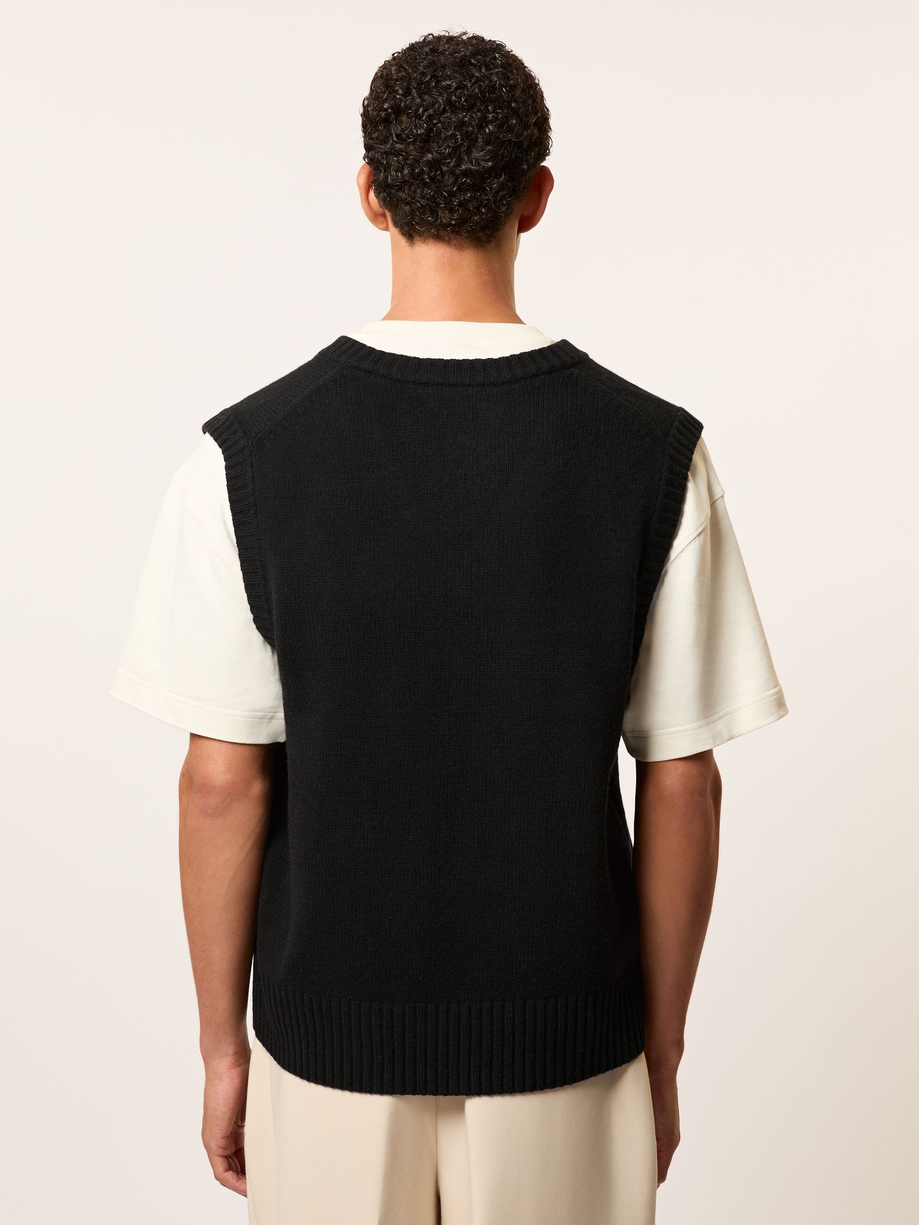 Monogram Embroidered Relaxed Wool Vest in Black