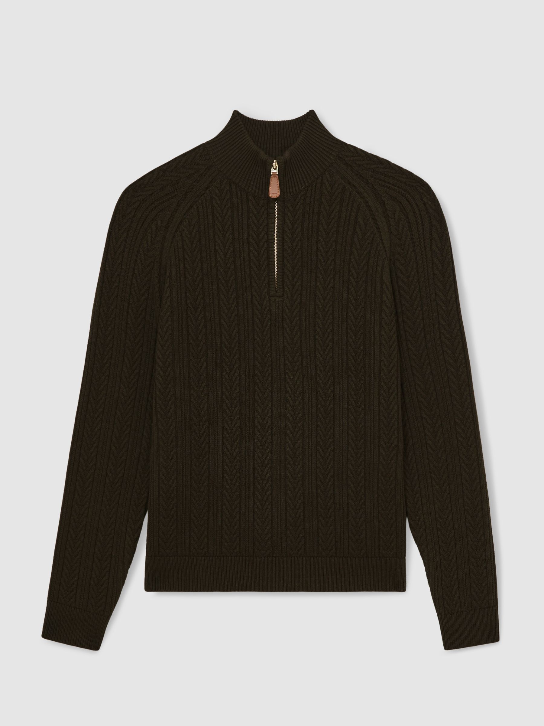 Cable-Knit Half-Zip Jumper with Wool in Dark Olive Green