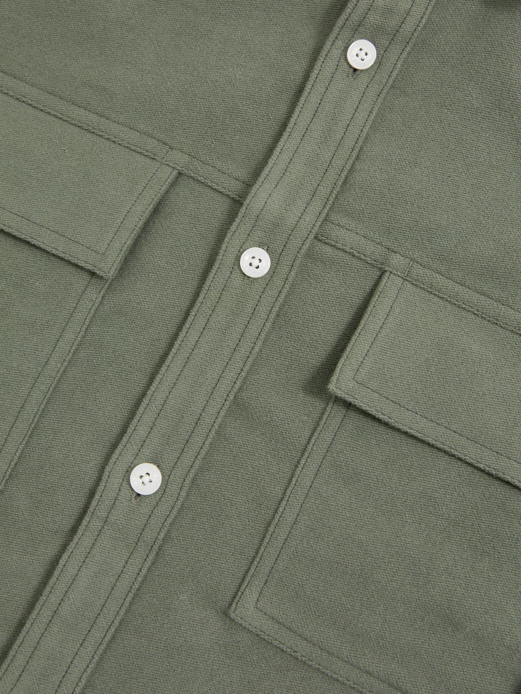 Moleskin-Cotton Twin-Pocket Overshirt in Green