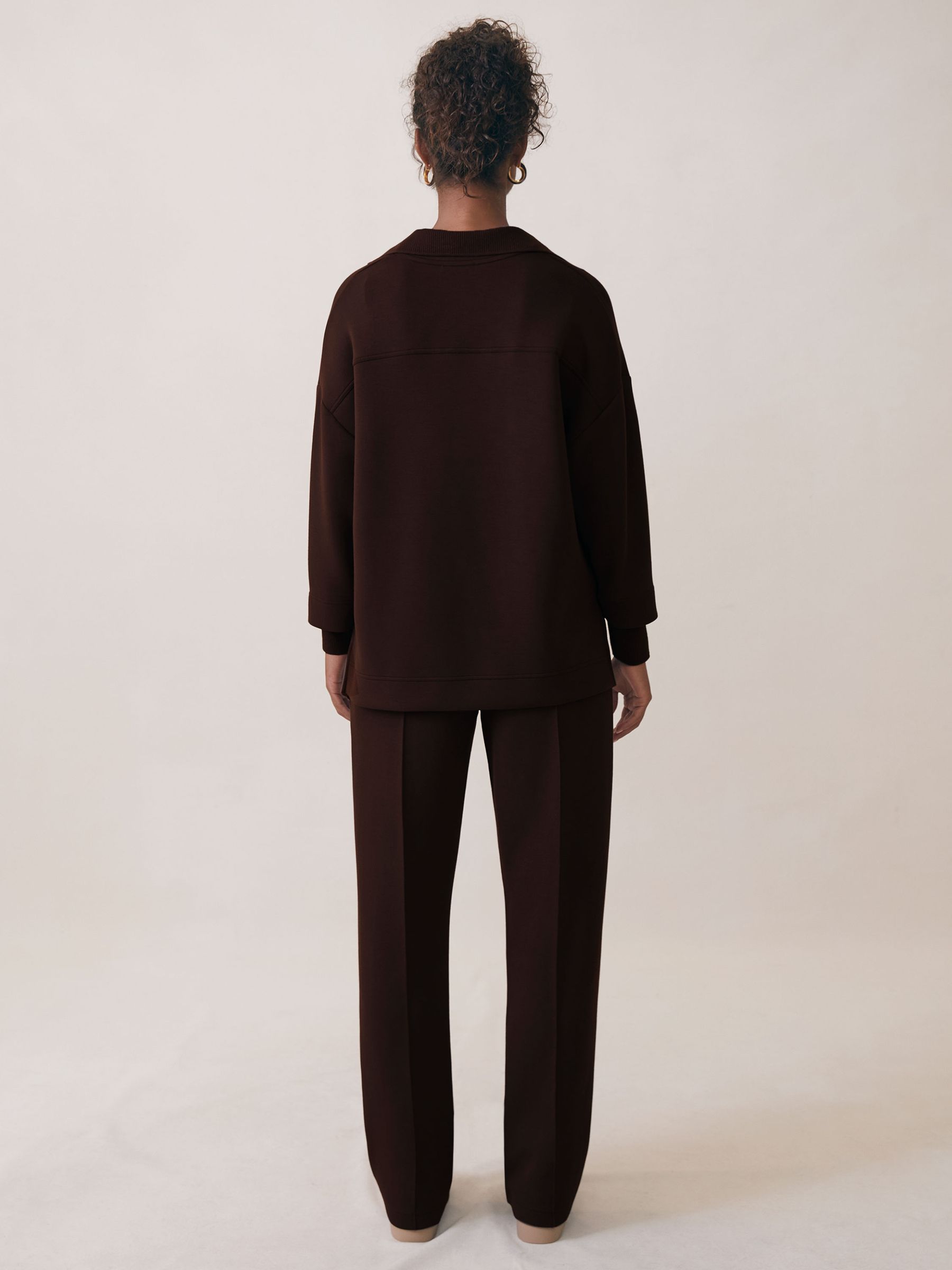 Interlock Shawl-Neck Sweatshirt with Modal in Dark Chocolate