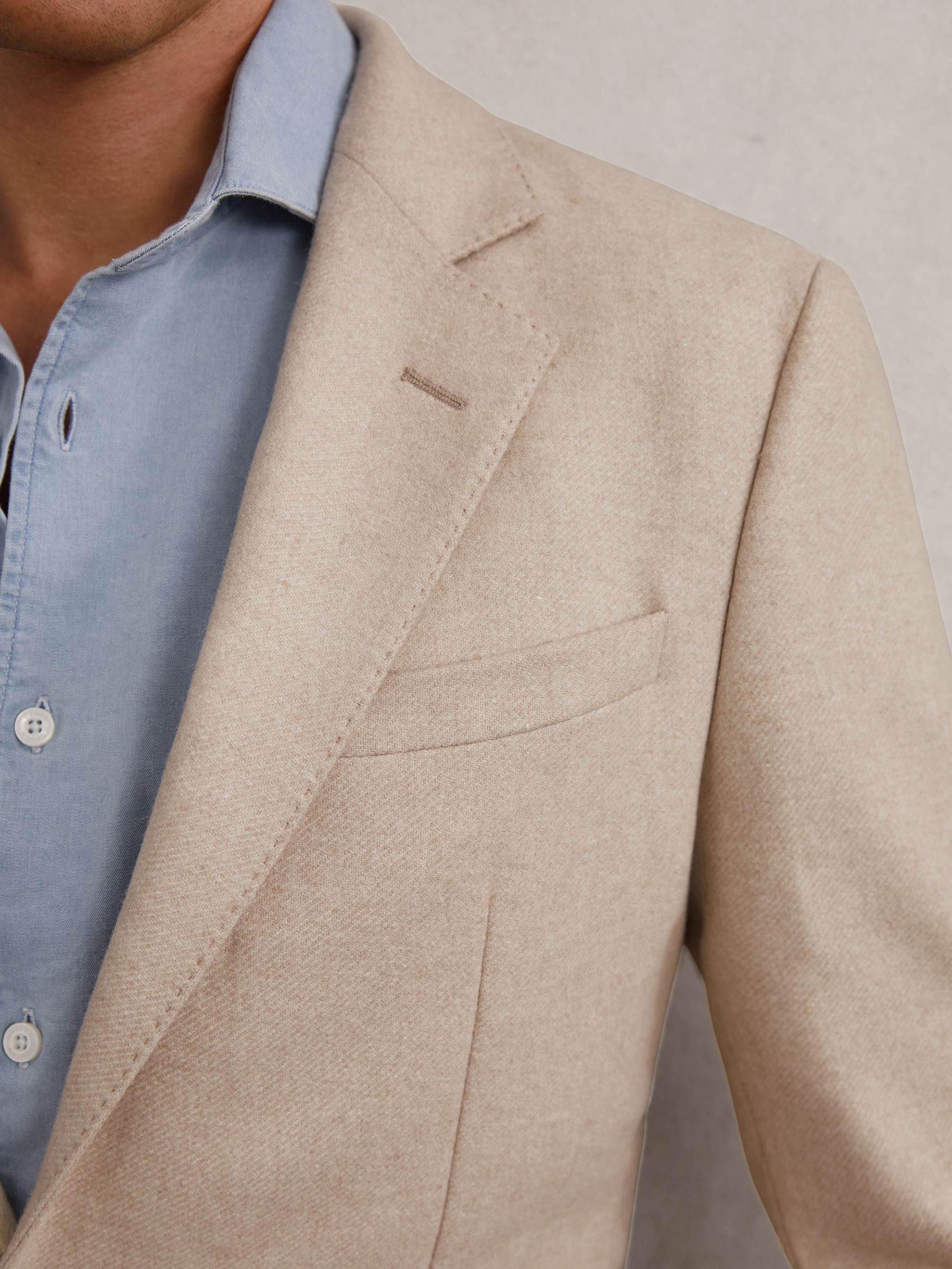 Flannel Slim-Fit Single-Breasted Blazer with Wool in Oatmeal Brown