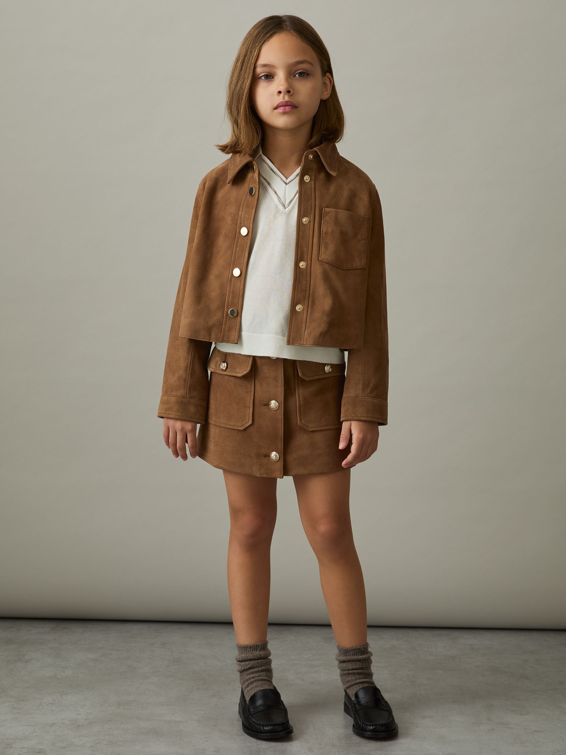 4-9 yrs Suede Cropped Jacket in Tan