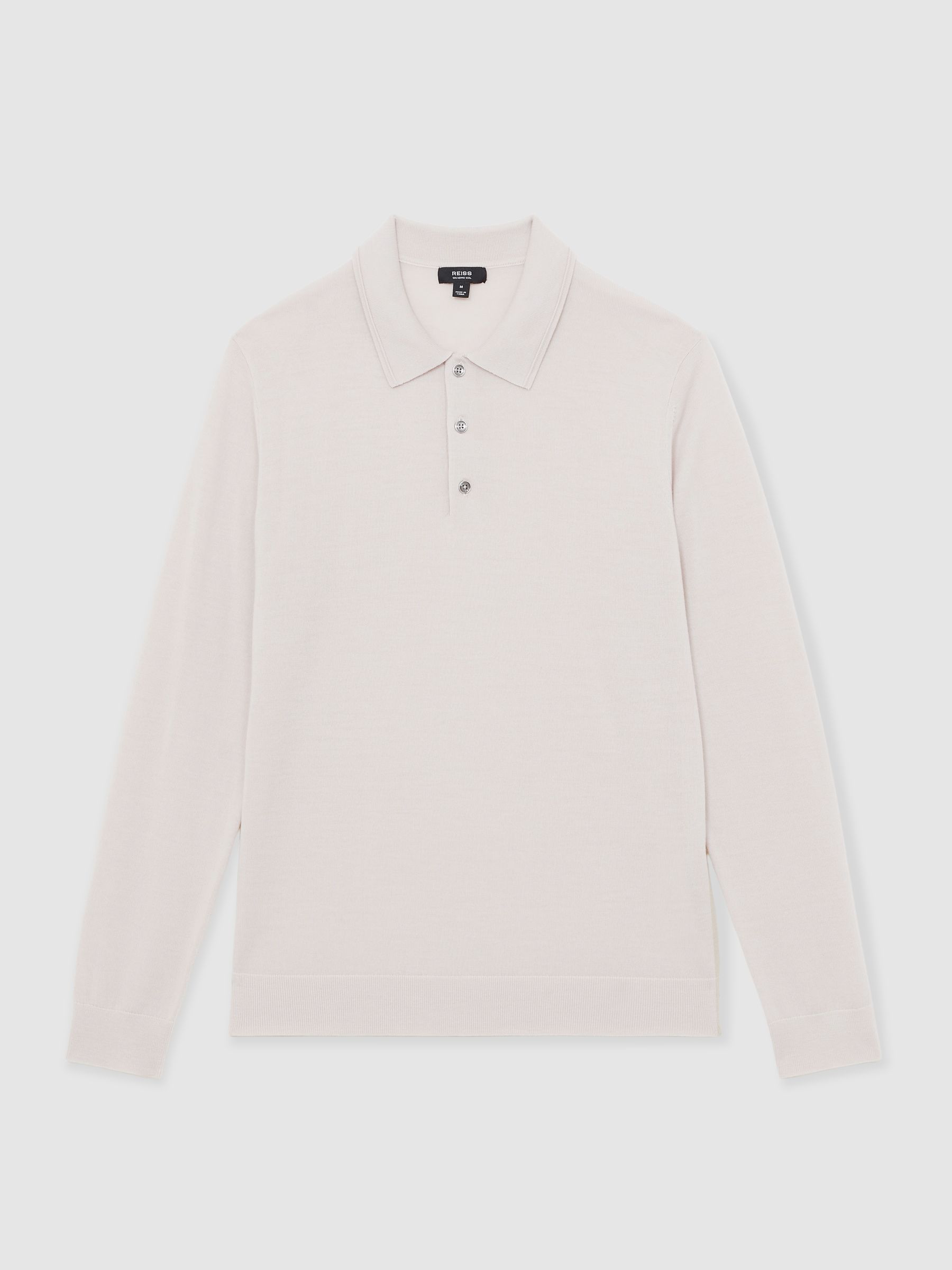 Merino Wool Long-Sleeve Polo Shirt in Beige
