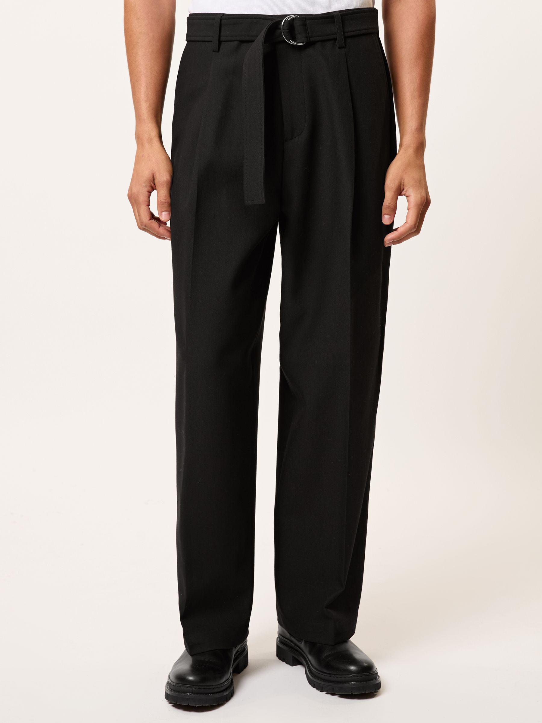 Monogram Relaxed-Fit Belted Trousers in Black