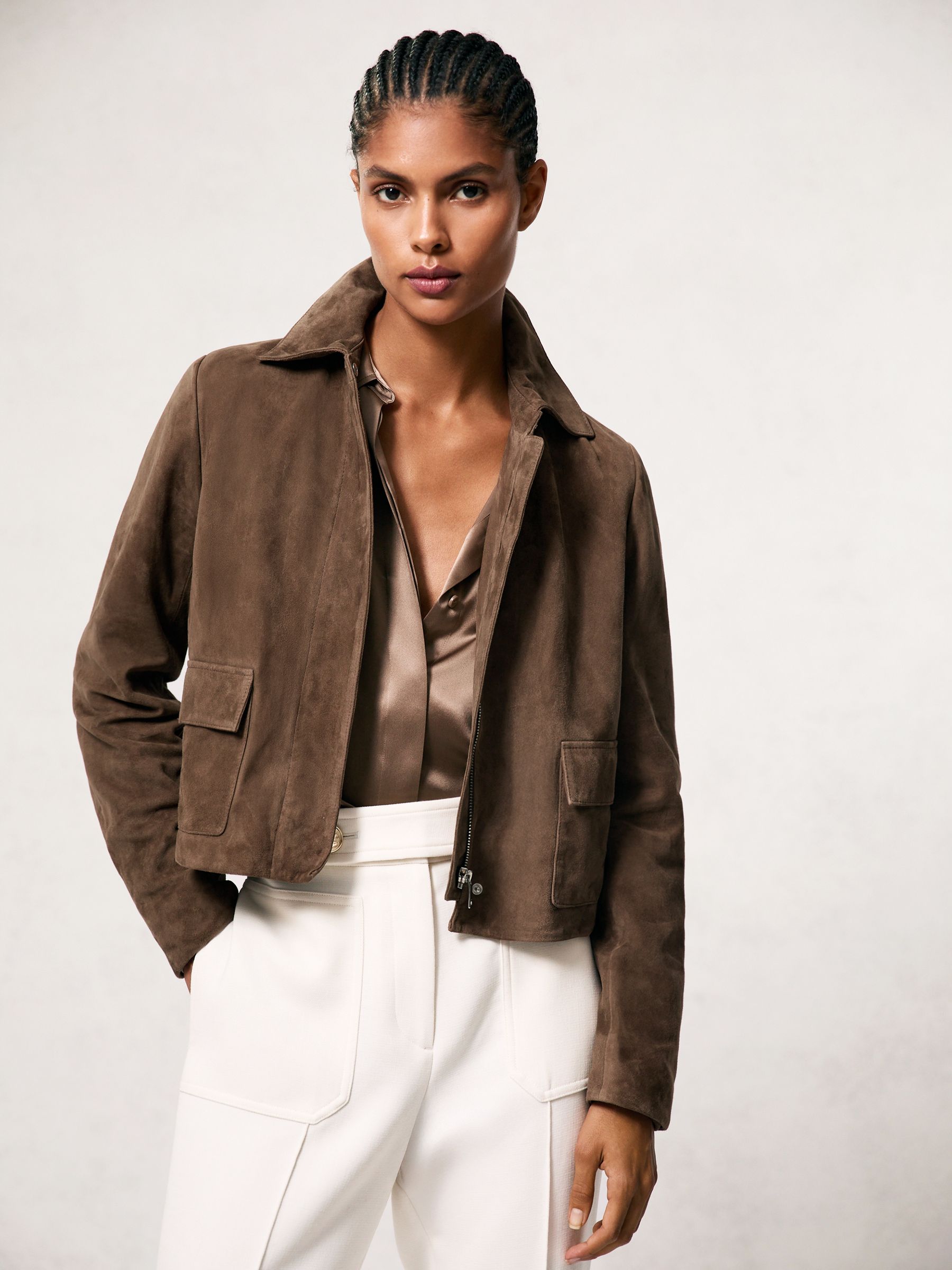 Suede Cropped Jacket in Taupe Neutral