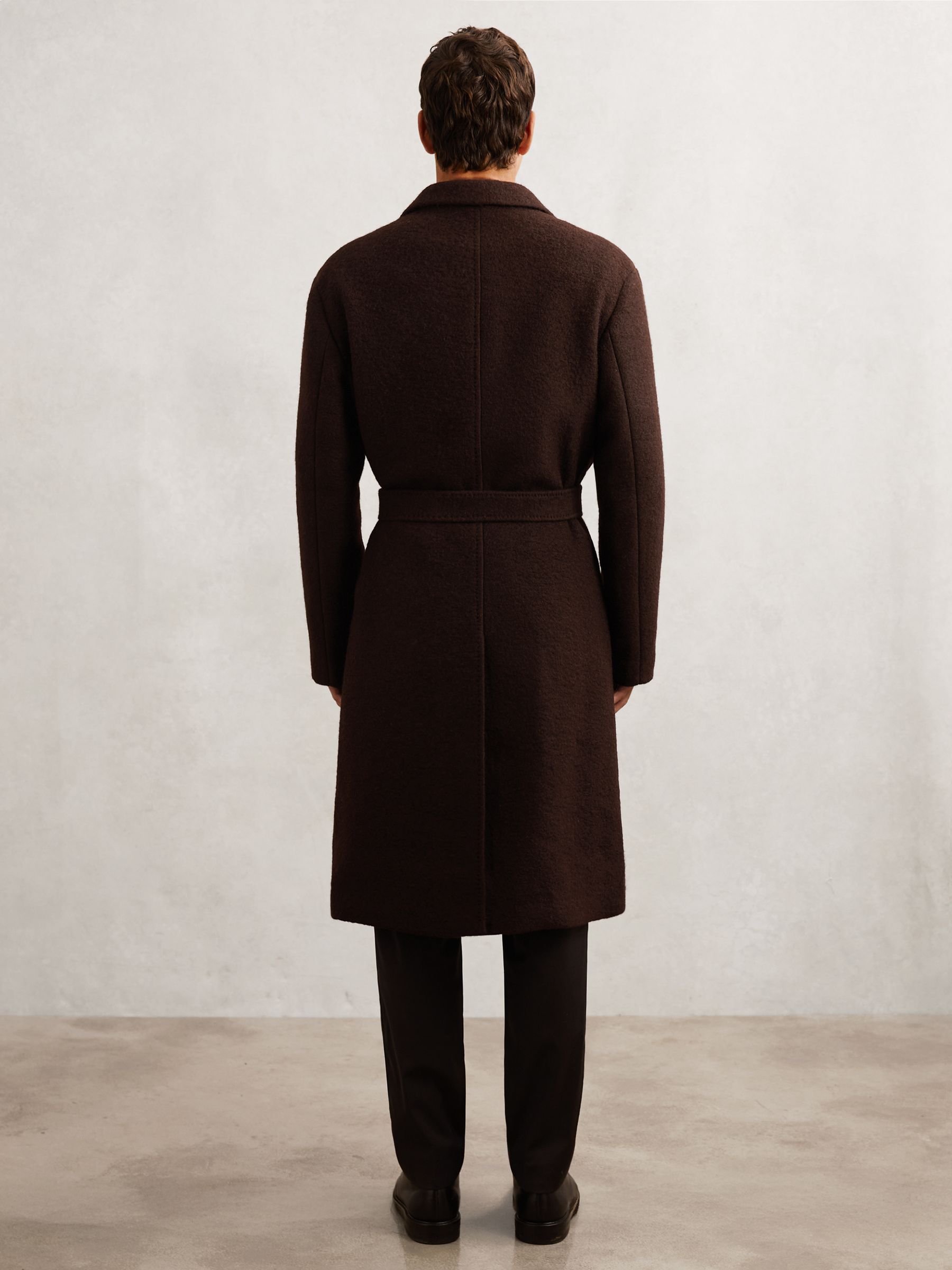 Bouclé Double-Breasted Overcoat Wool-Blend in Chocolate Brown