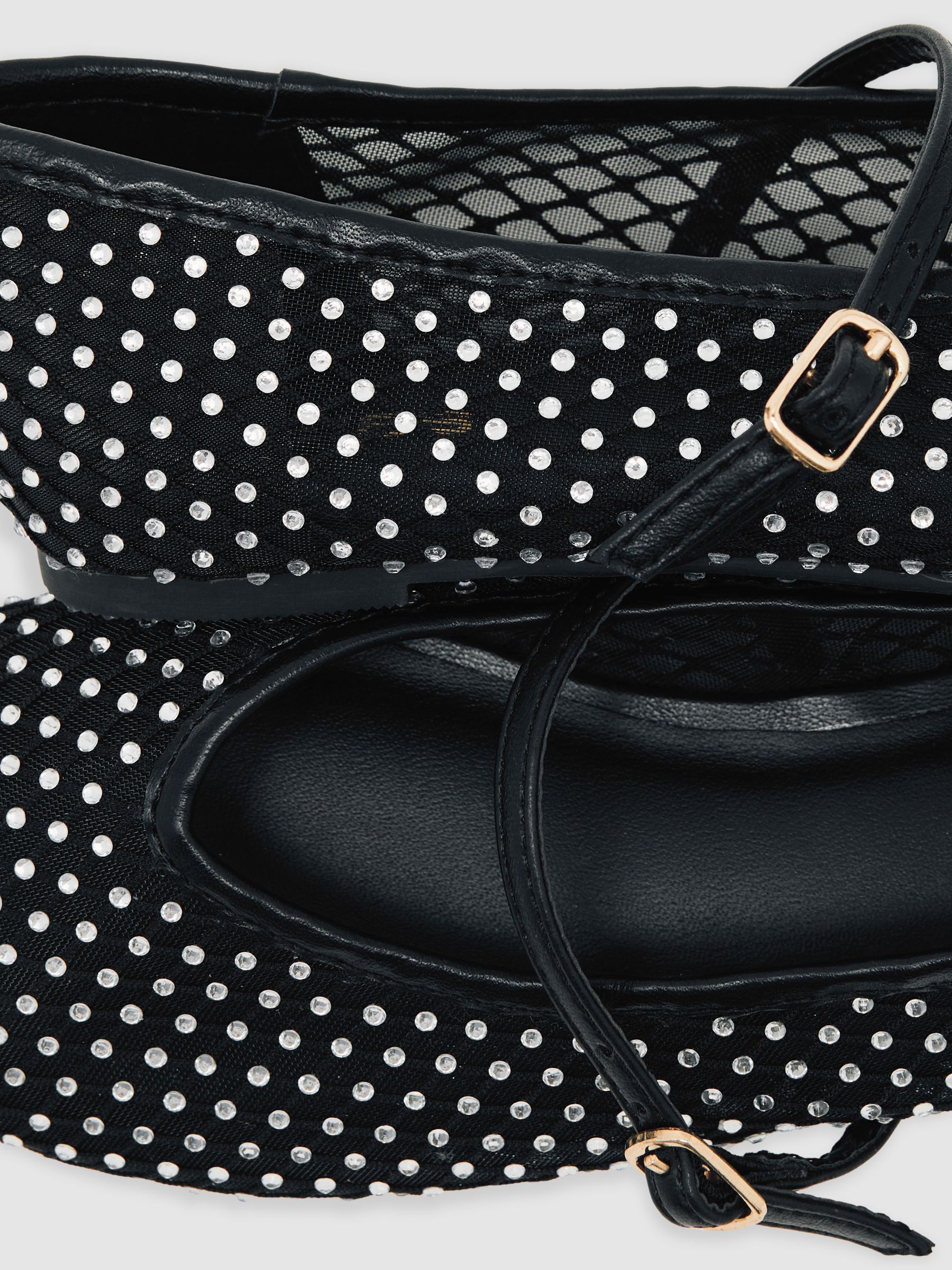 Girls Crystal-Mesh Ballet Pumps in Silver