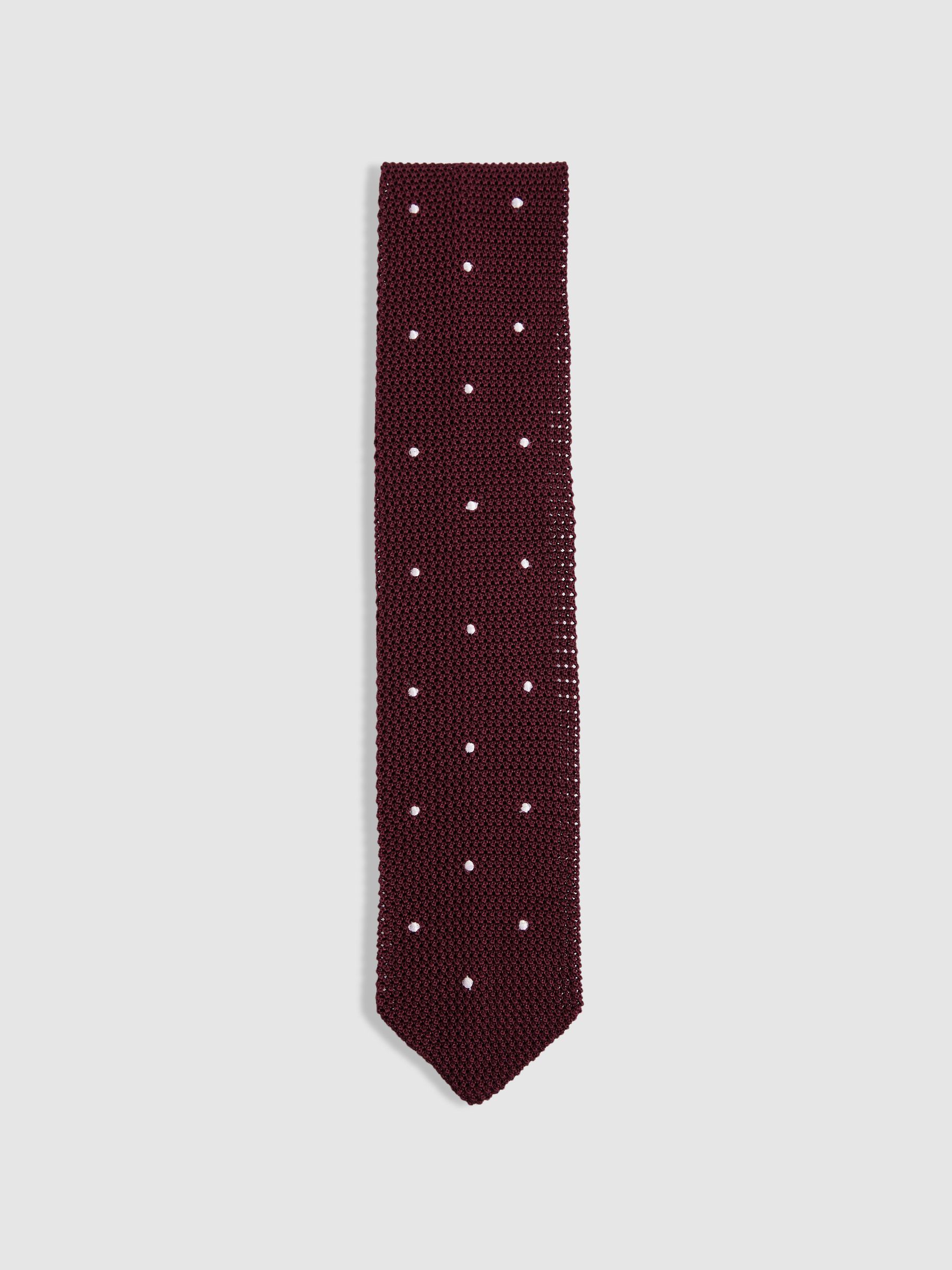 Silk Knitted Pin-Dot Tie in Burgundy